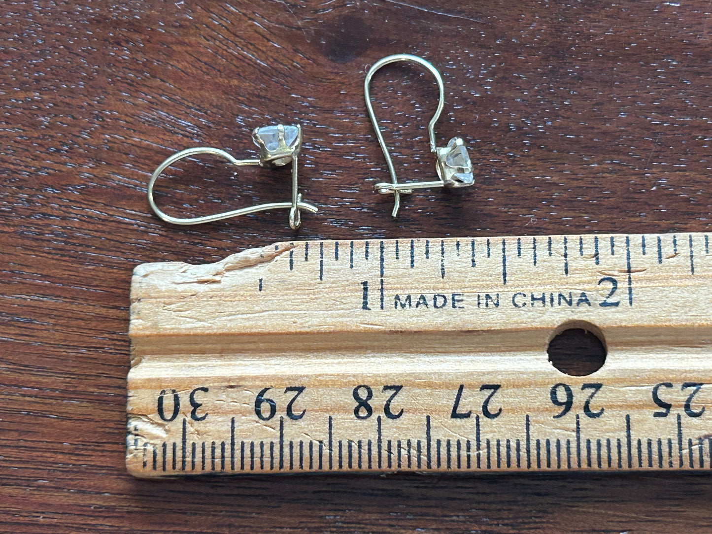 14k Yellow Gold Drop Dangly CZ Heart French Hook Earrings