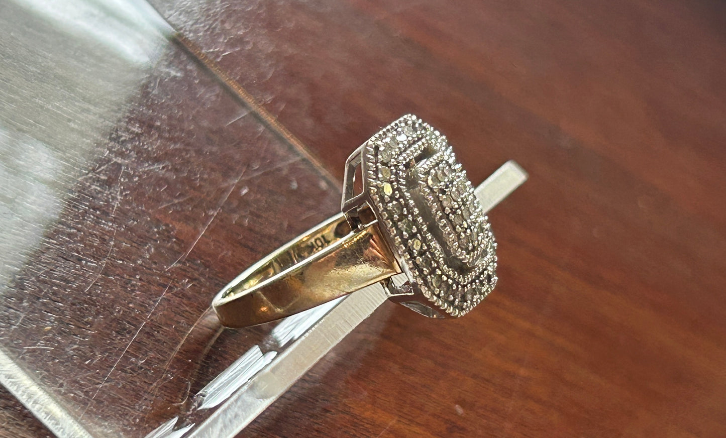 10k Yellow Two Tone Gold Diamond Pave Ring Sz 7