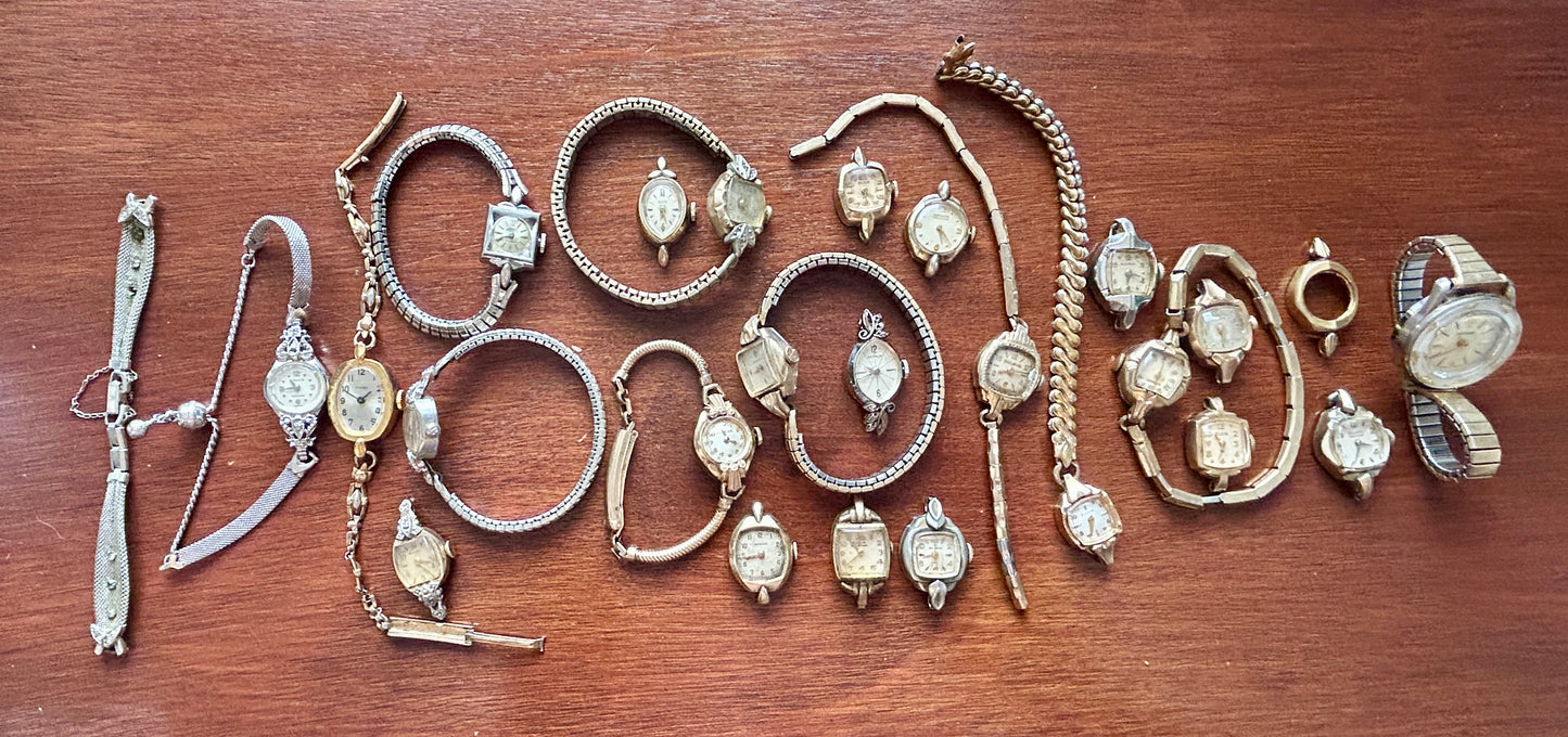 Huge Lot of Gold Filled Rolled Gold Vintage Womens Watch Bulova Elgin Gruen More