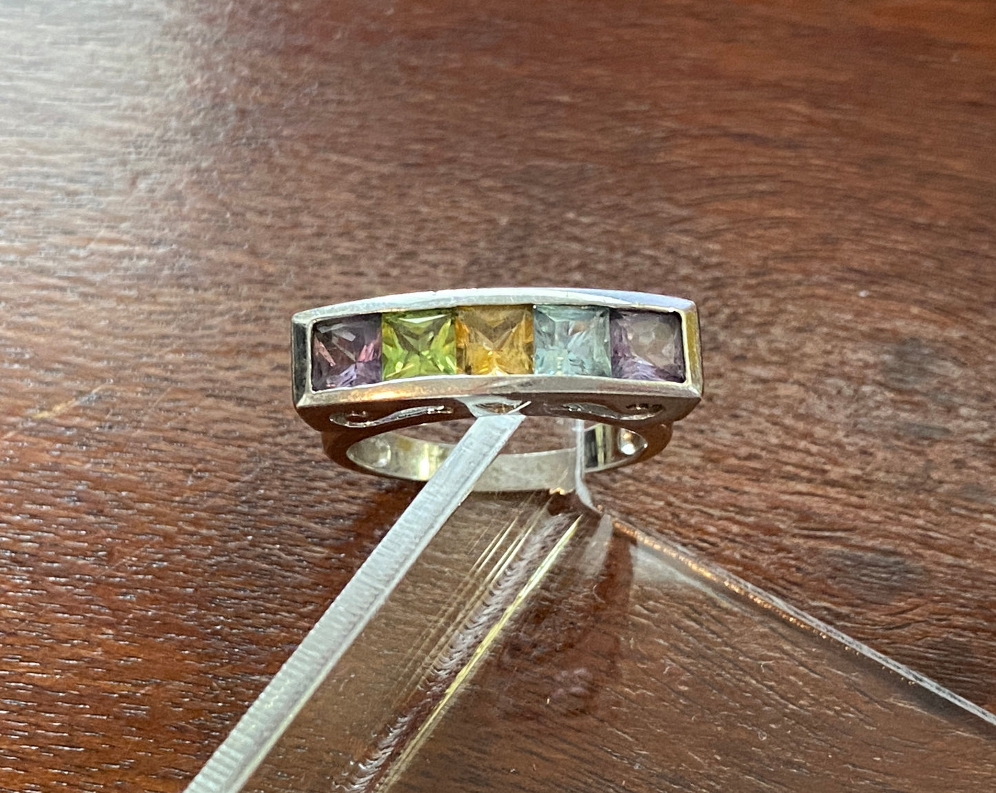 Sterling Silver 925 Semi Precious Stone Pave Set Ring Sz 7