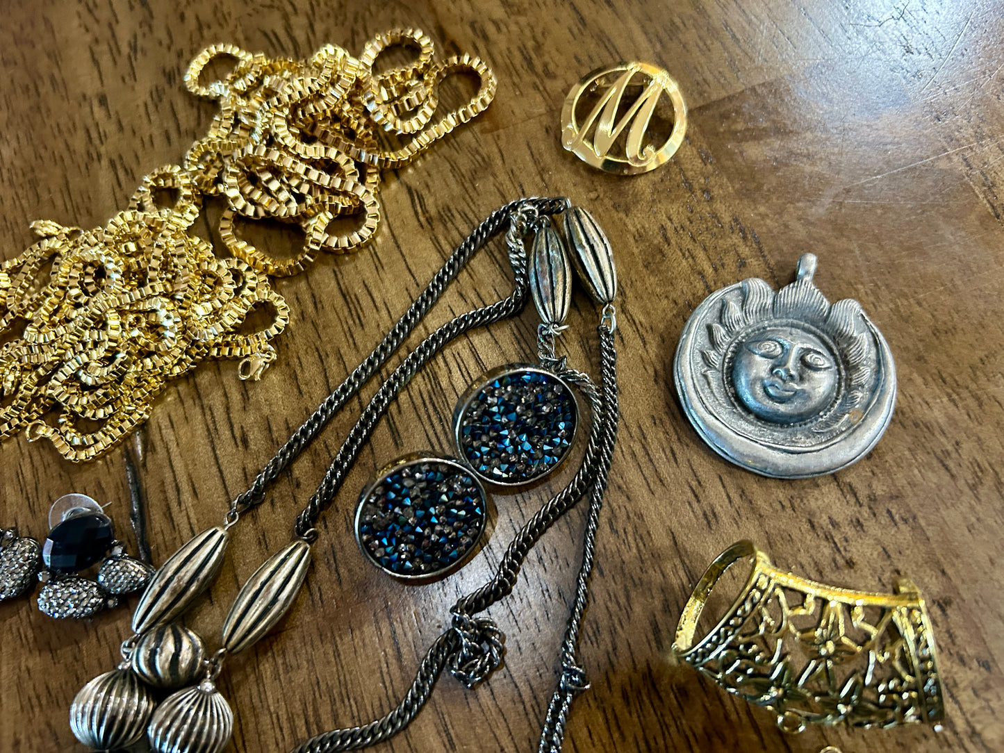 Vintage to Now Modern Gold Silver Tone Jewelry Lot Chains Tassel Brooch Pendants