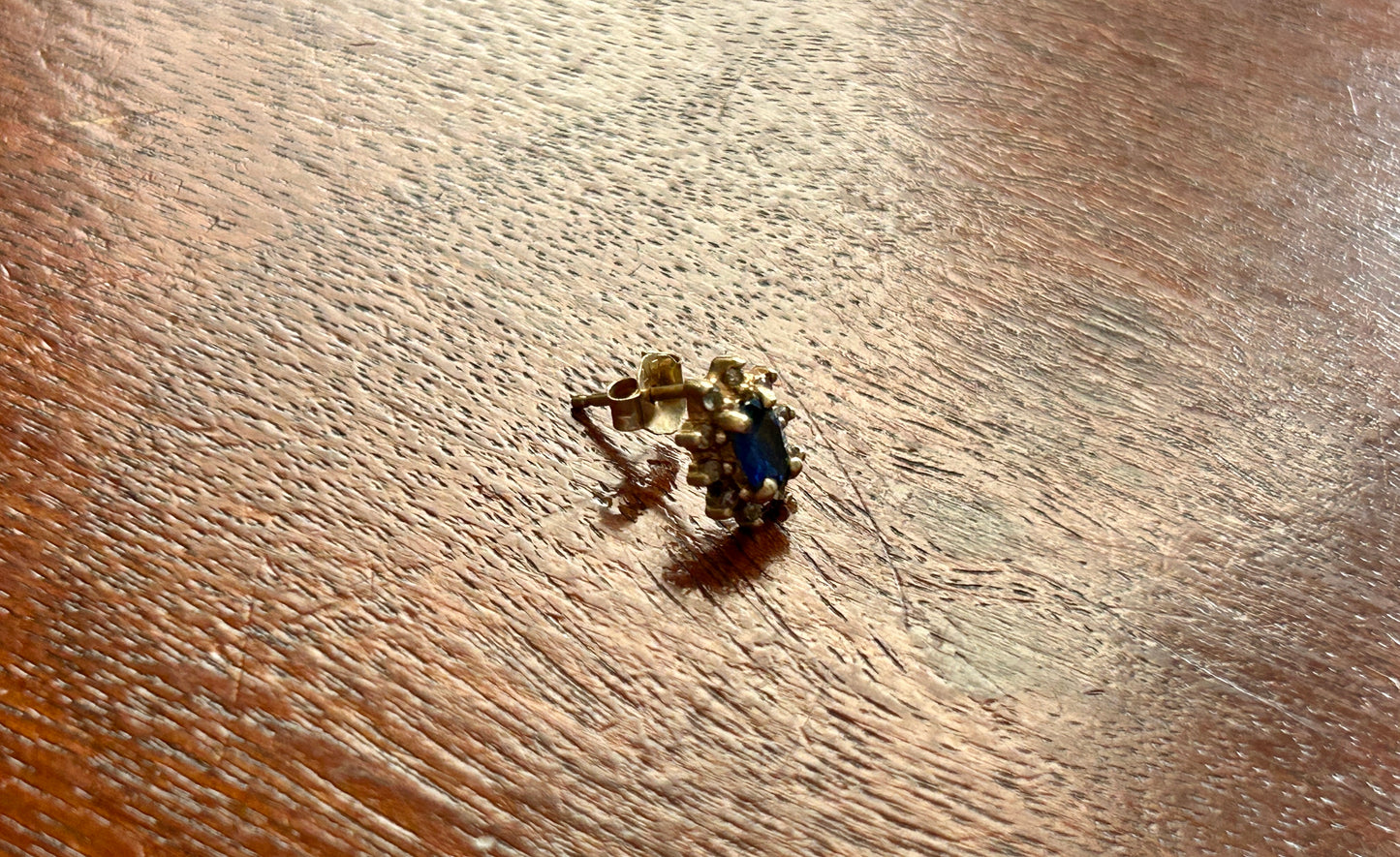 SINGLE 10k Yellow Gold Sapphire Diamond Stud Earring
