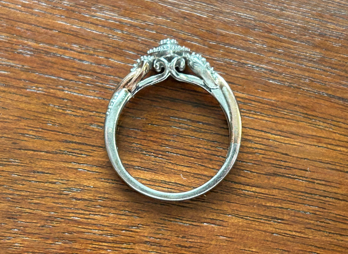 Sterling Silver 925 Gold Pave Diamond Heart Ring Sz 7