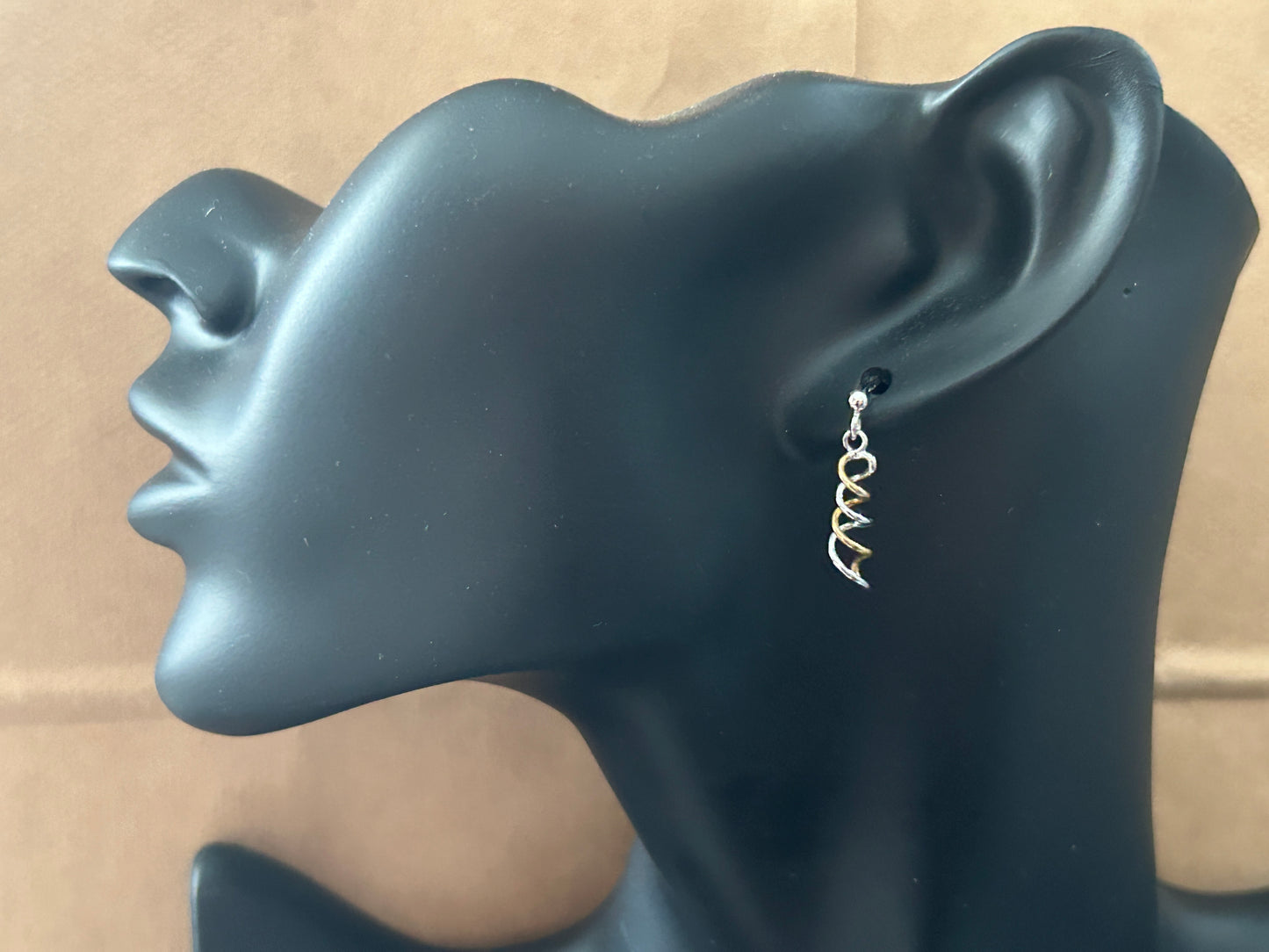 24k Yellow Gold over Sterling Silver 925 Twist Drop Dangly Pierced Earrings