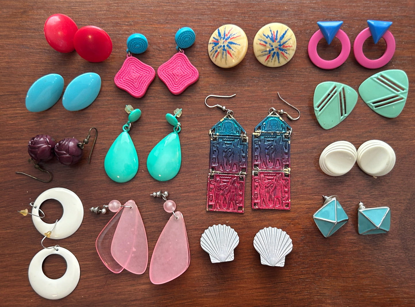 Vintage to Now Pierced Earrings Lot Colorful Drop Dangly Shell Metal Plastic