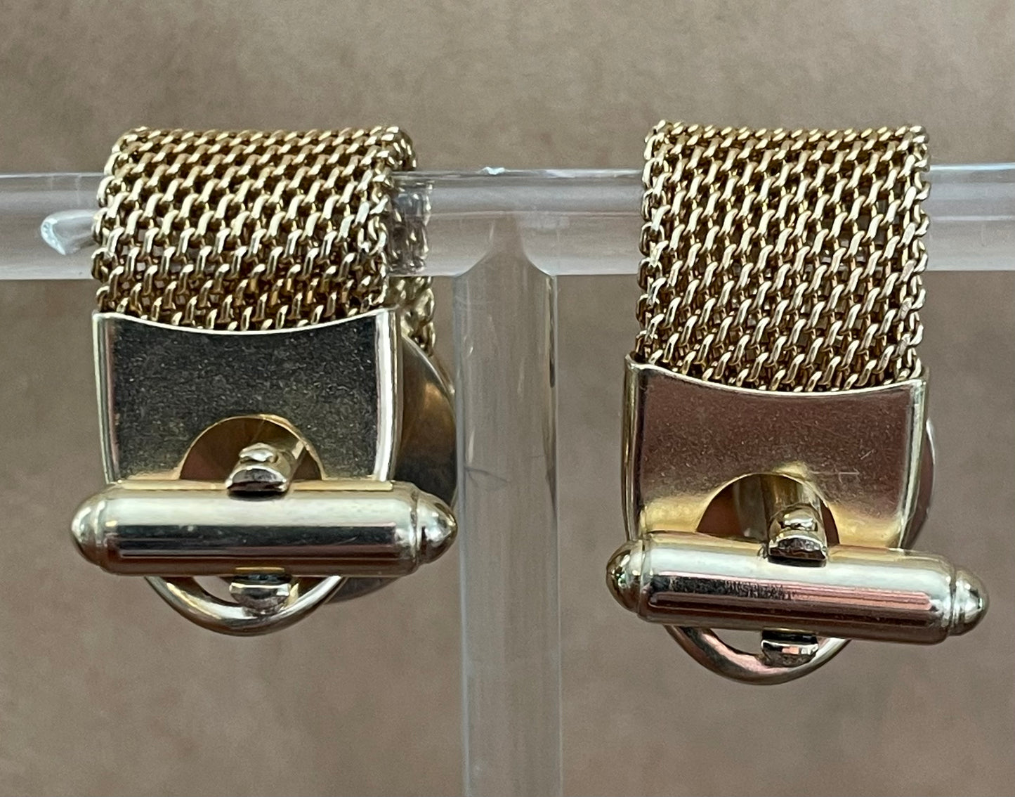 Vintage Gold Tone Mesh Midcentury MCM Cuff Links