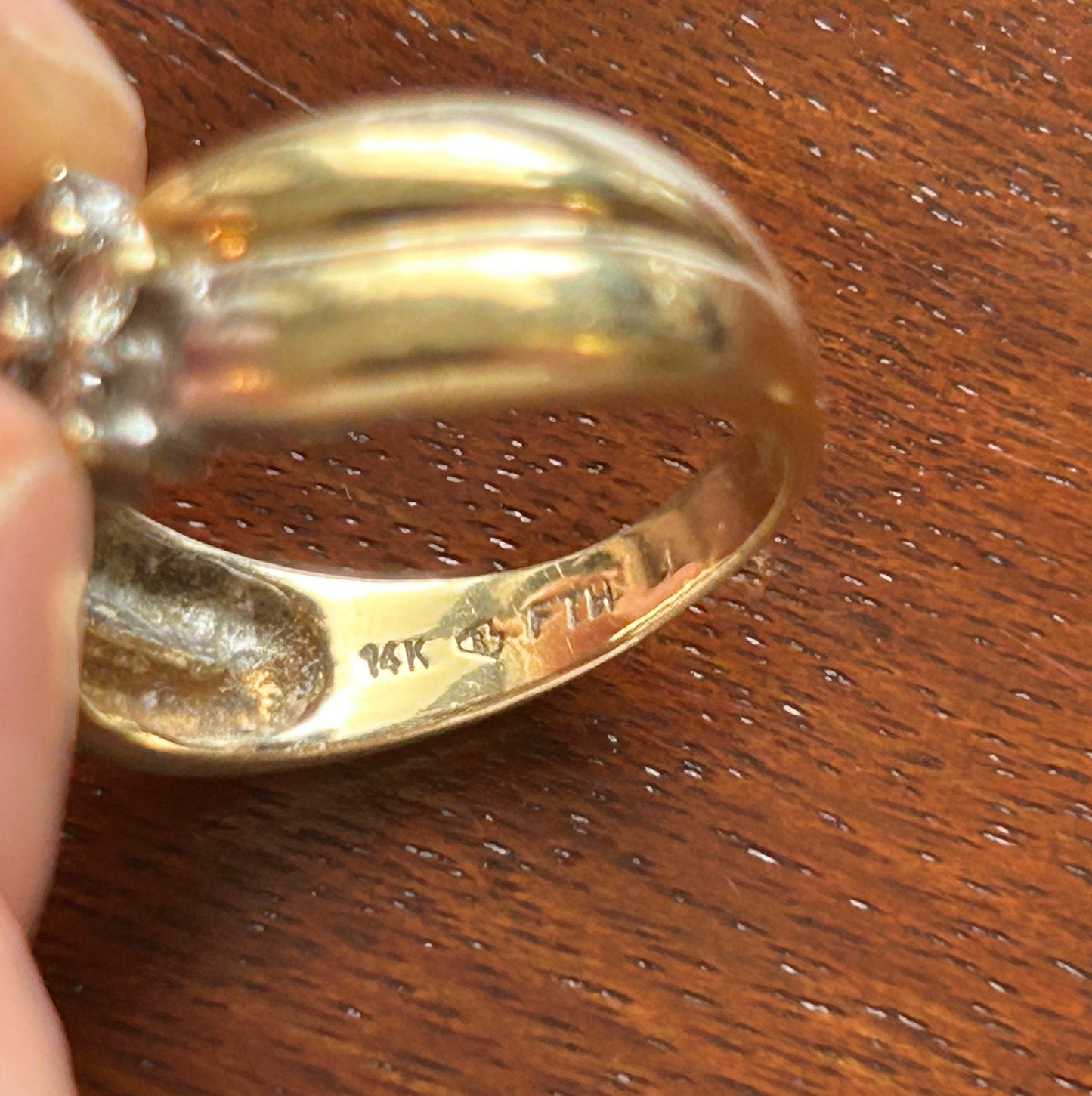 Vintage Signed FTH 14k Yellow Gold .50ctw Diamond Cluster Ring Sz 6.75