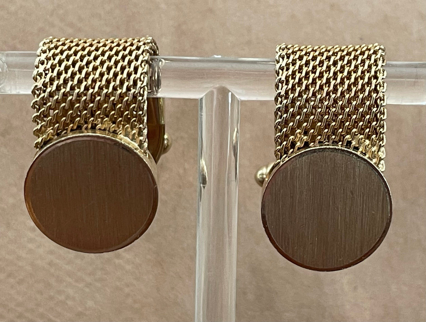 Vintage Gold Tone Mesh Midcentury MCM Cuff Links