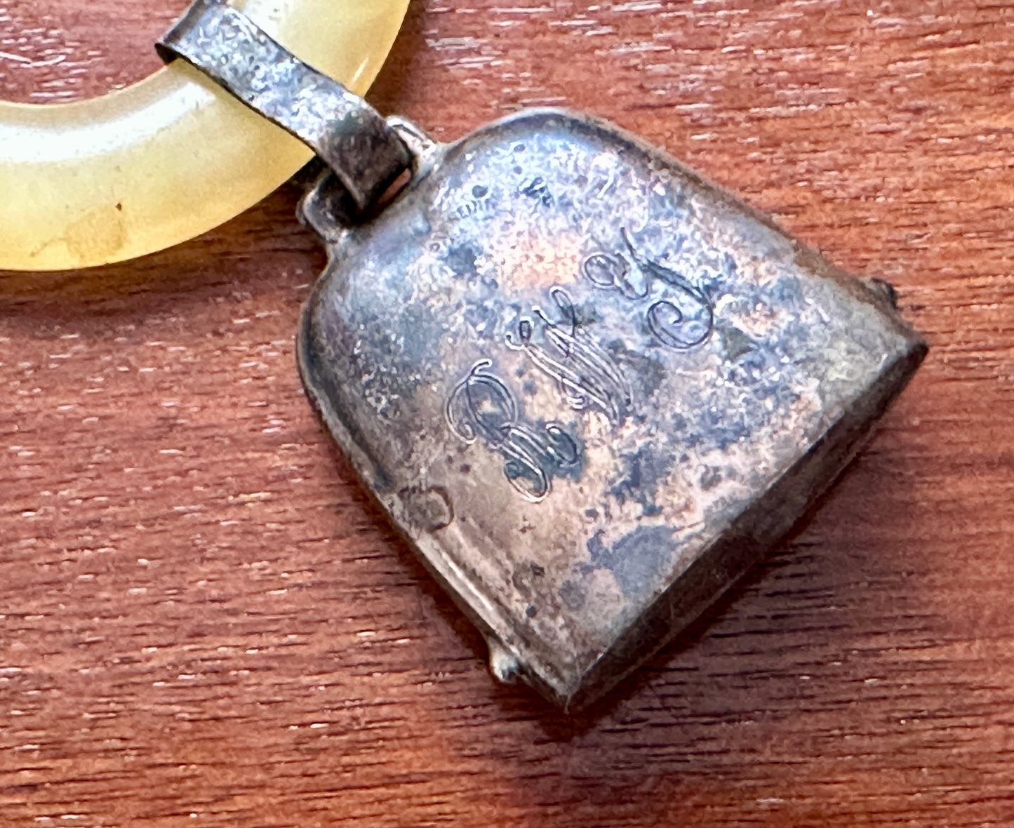 Vintage 1950's Silver Tone Personalized Baby Rattle Toy Chewing Ring