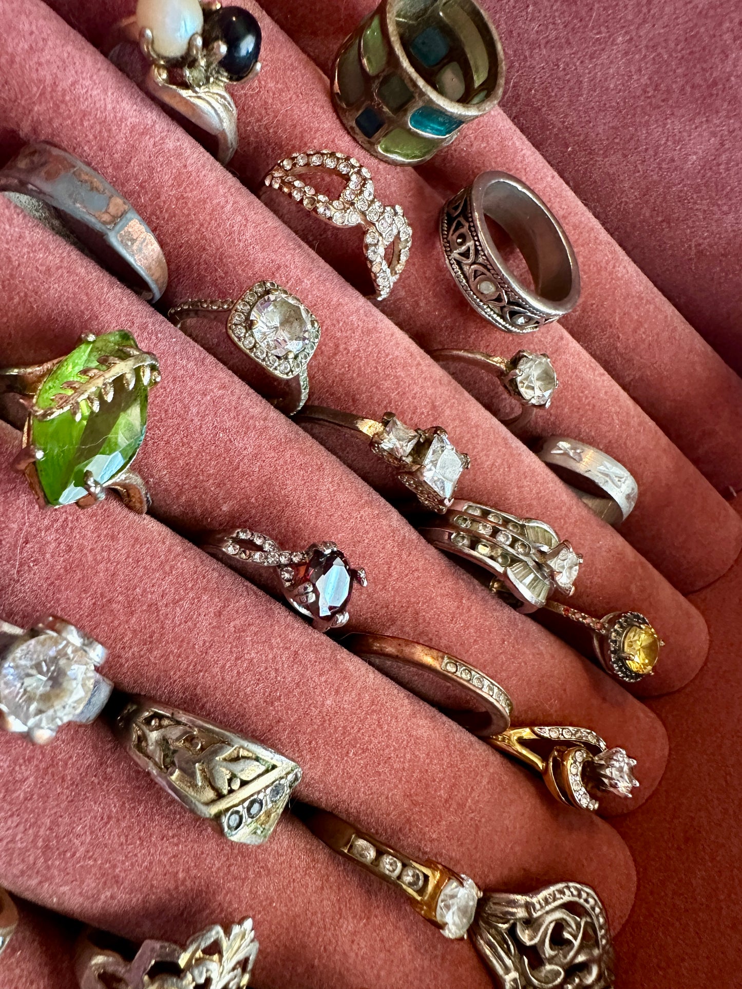 Vintage to Not DAMAGED Ring Lot 18k HGE Cabochon Cocktail Rhinestone Gold Silver