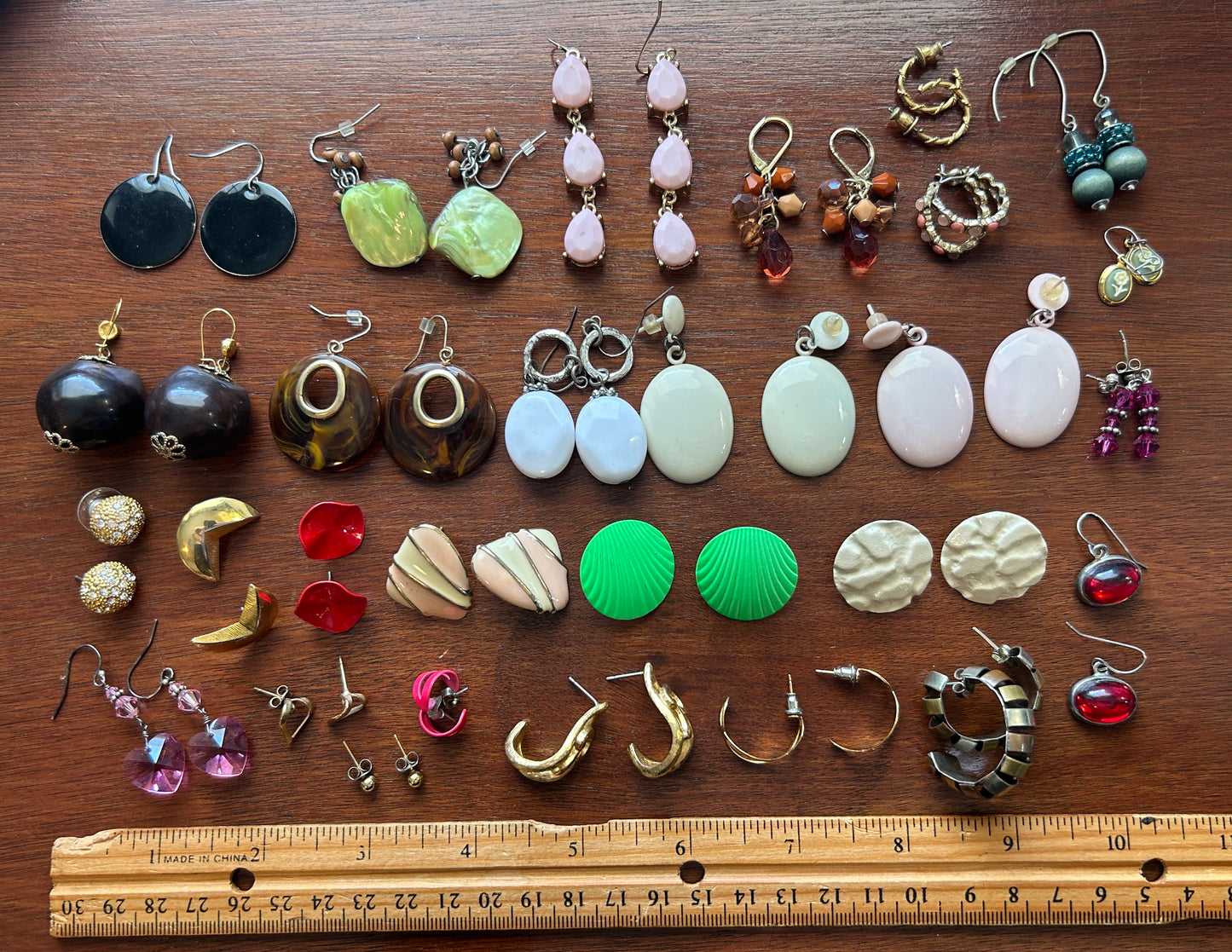Vintage to Now Pierced Earrings Lot 28 Pairs Faux Tortoise Shell Copper Enamel