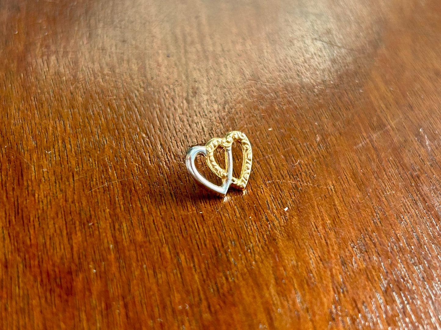 14k Yellow White Gold Double Open Heart SINGLE Pierced Earring Stud CUTE!
