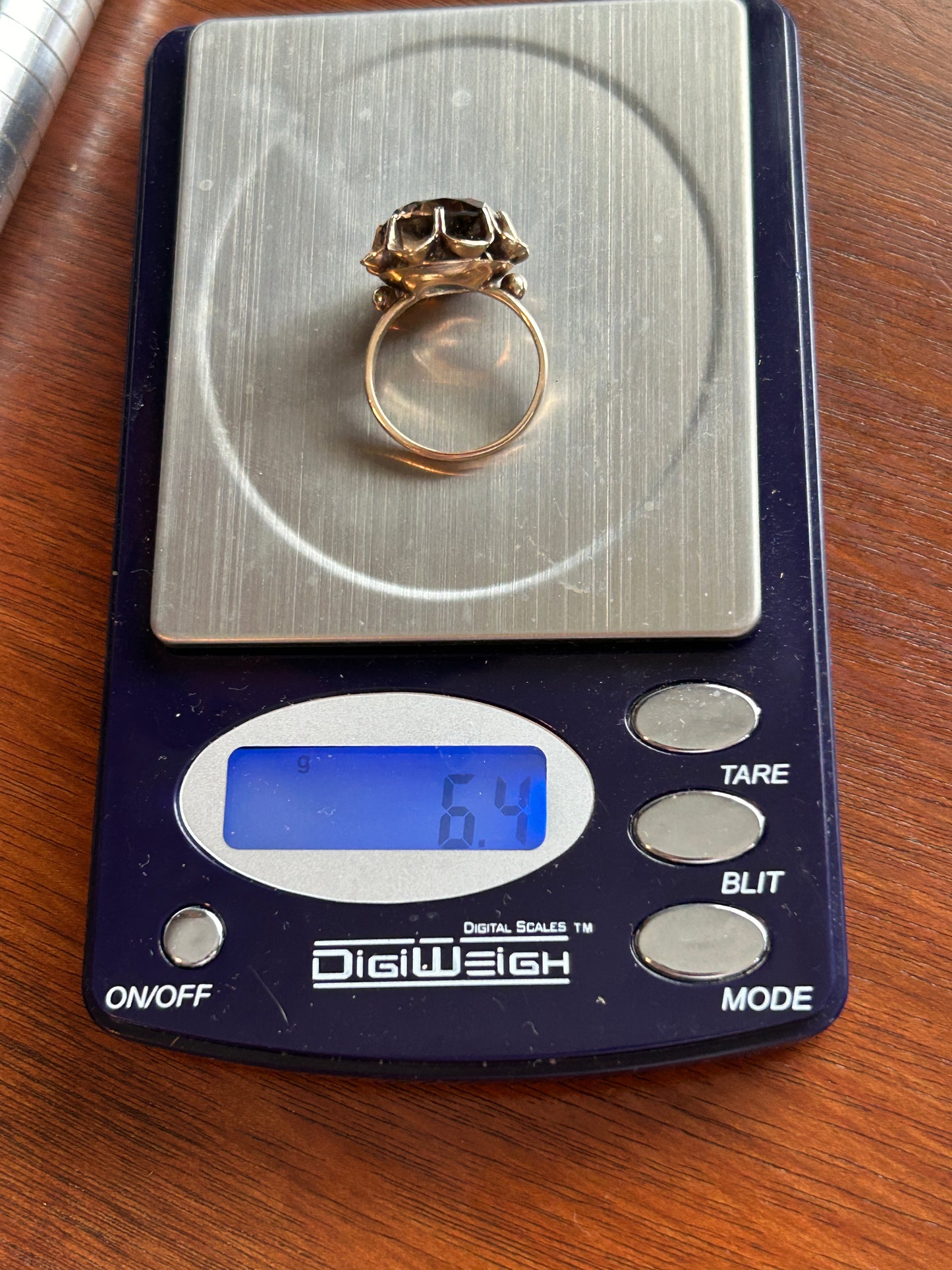 Vintage 14k Yellow Gold Large Faceted Smoky Quartz Flower Cocktail Ring Sz 7.5