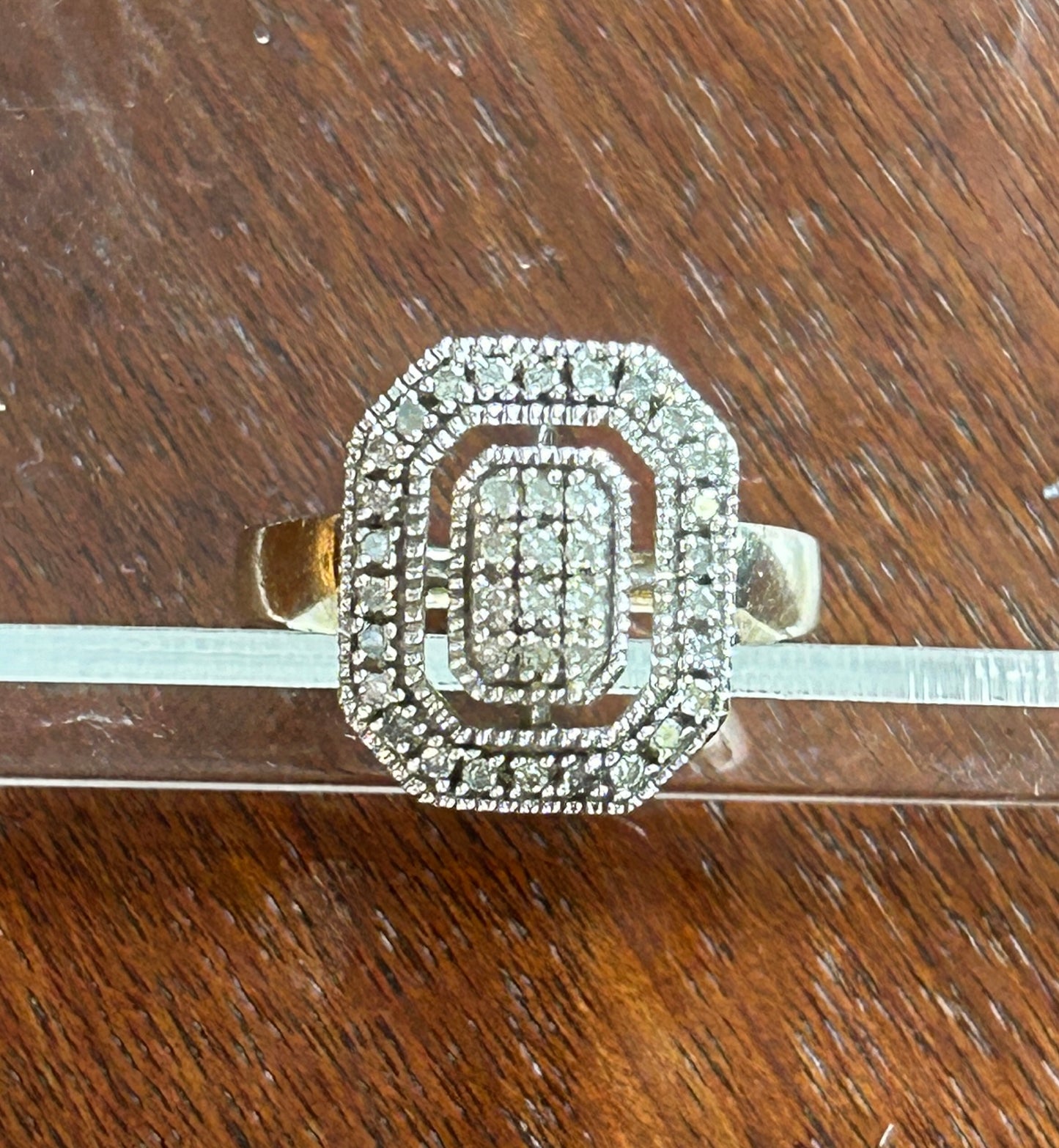 10k Yellow Two Tone Gold Diamond Pave Ring Sz 7