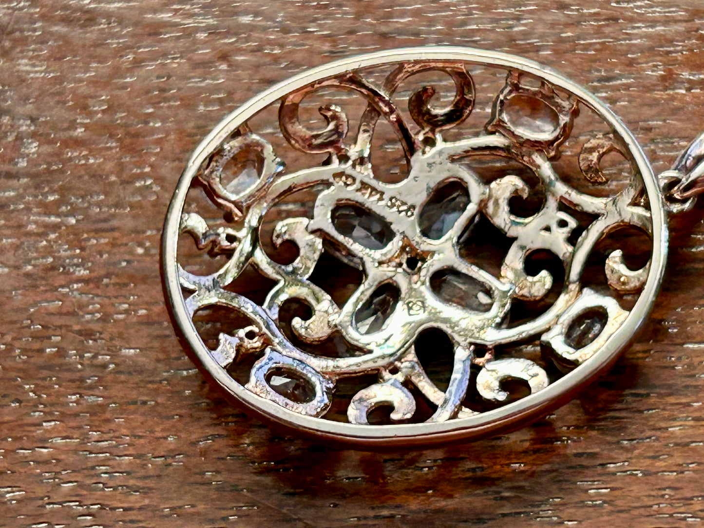 14k Yellow Gold over Sterling Silver 925 CZ Filigree Oval Necklace Pendant