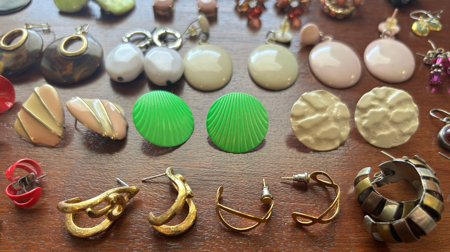 Vintage to Now Pierced Earrings Lot 28 Pairs Faux Tortoise Shell Copper Enamel