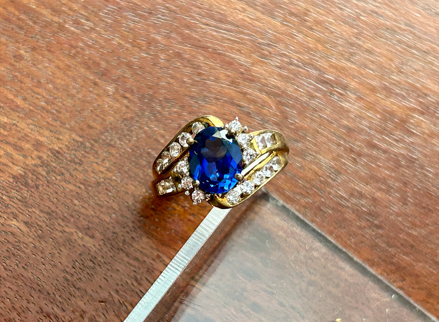 Gold Plate over Sterling Silver 925 Lab Created Sapphire Cocktail Ring Sz 6.75