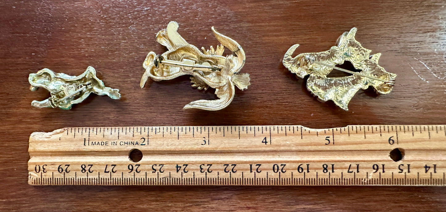 Vintage Dogs Puppy Brooch Pin Lot Enamel Gold Tone Cabochon