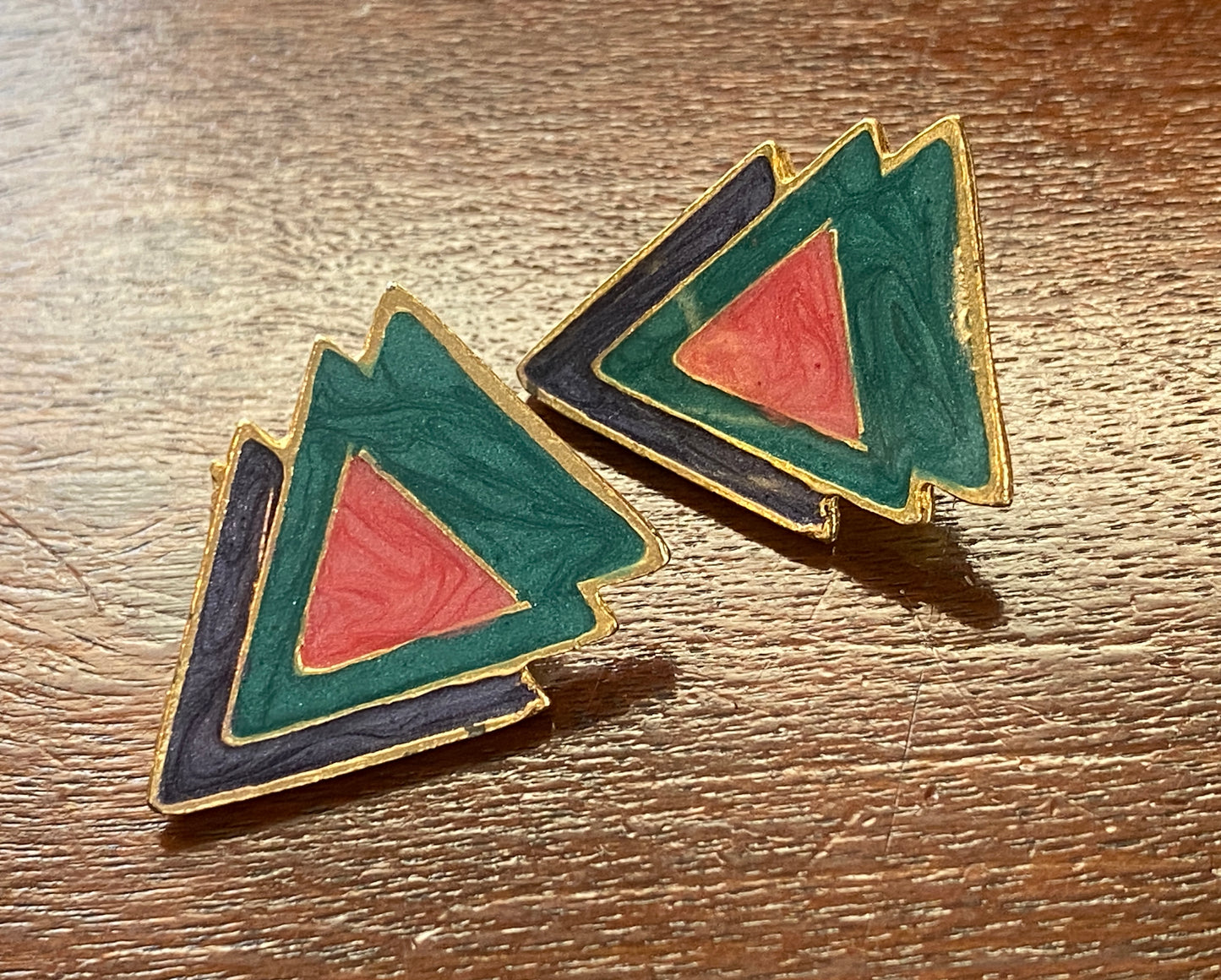 Vintage Gold Tone 80's Modern Purple Pink Blue Enamel Pierced Earrings