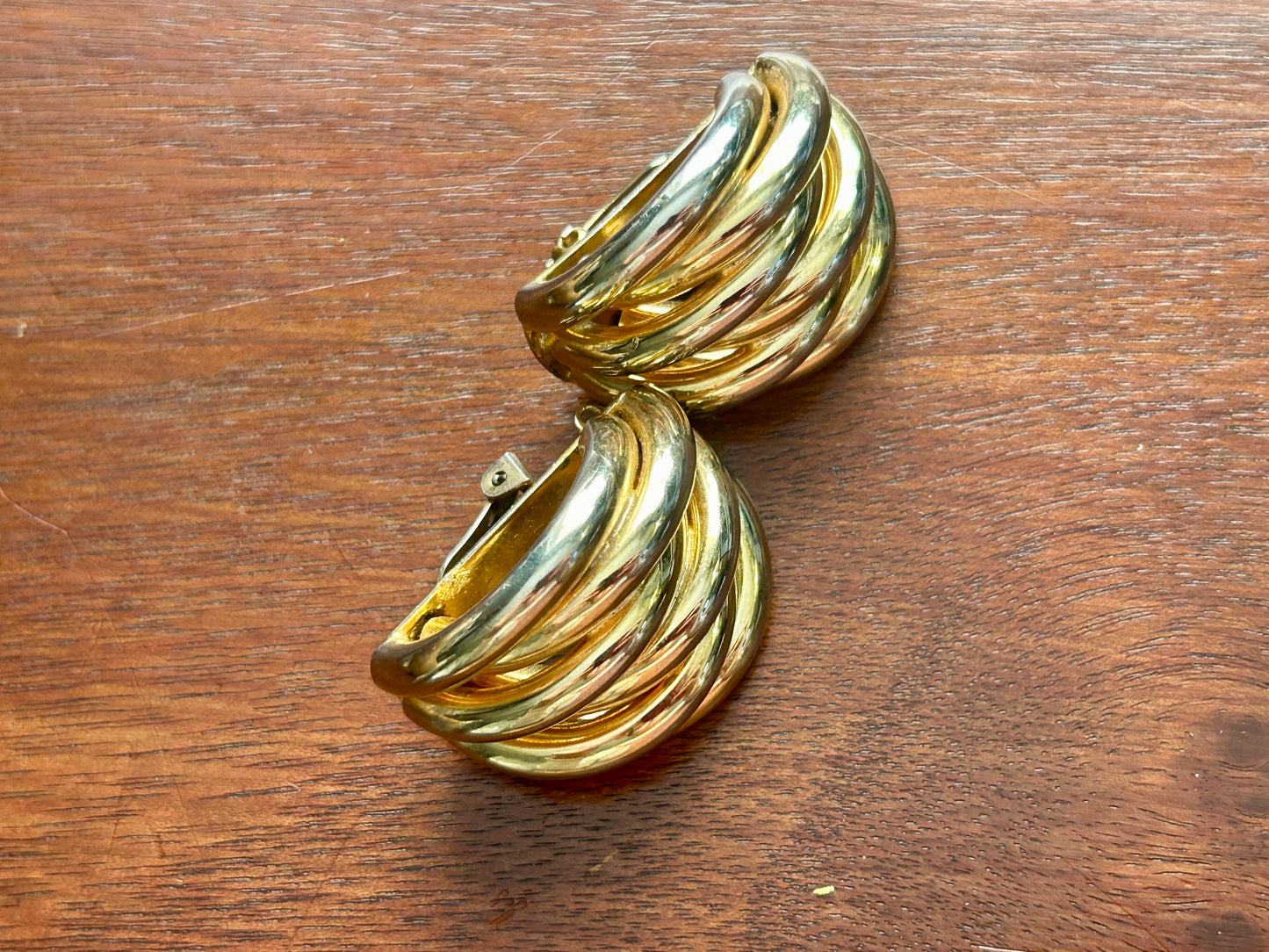 Vintage 80's Gold Tone Large Statement Runway Clip On Earrings