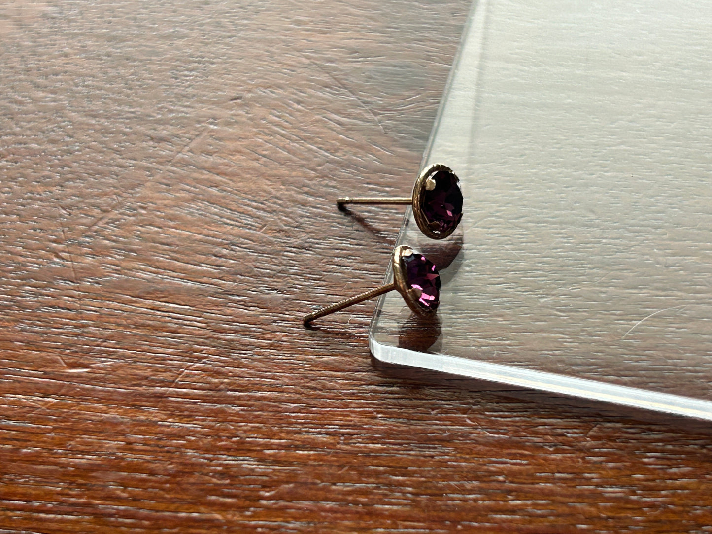 Vintage 10k Yellow Gold Faceted Amethyst Stud Pierced Earrings