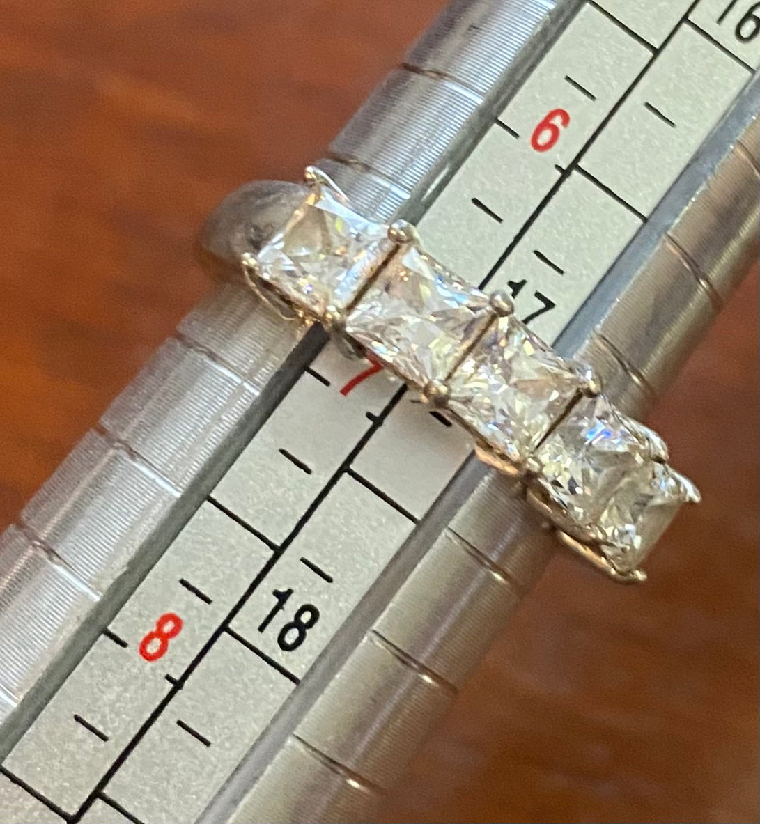 Sterling Silver 925 Princess Cut Rhinestone Ring Sz 7