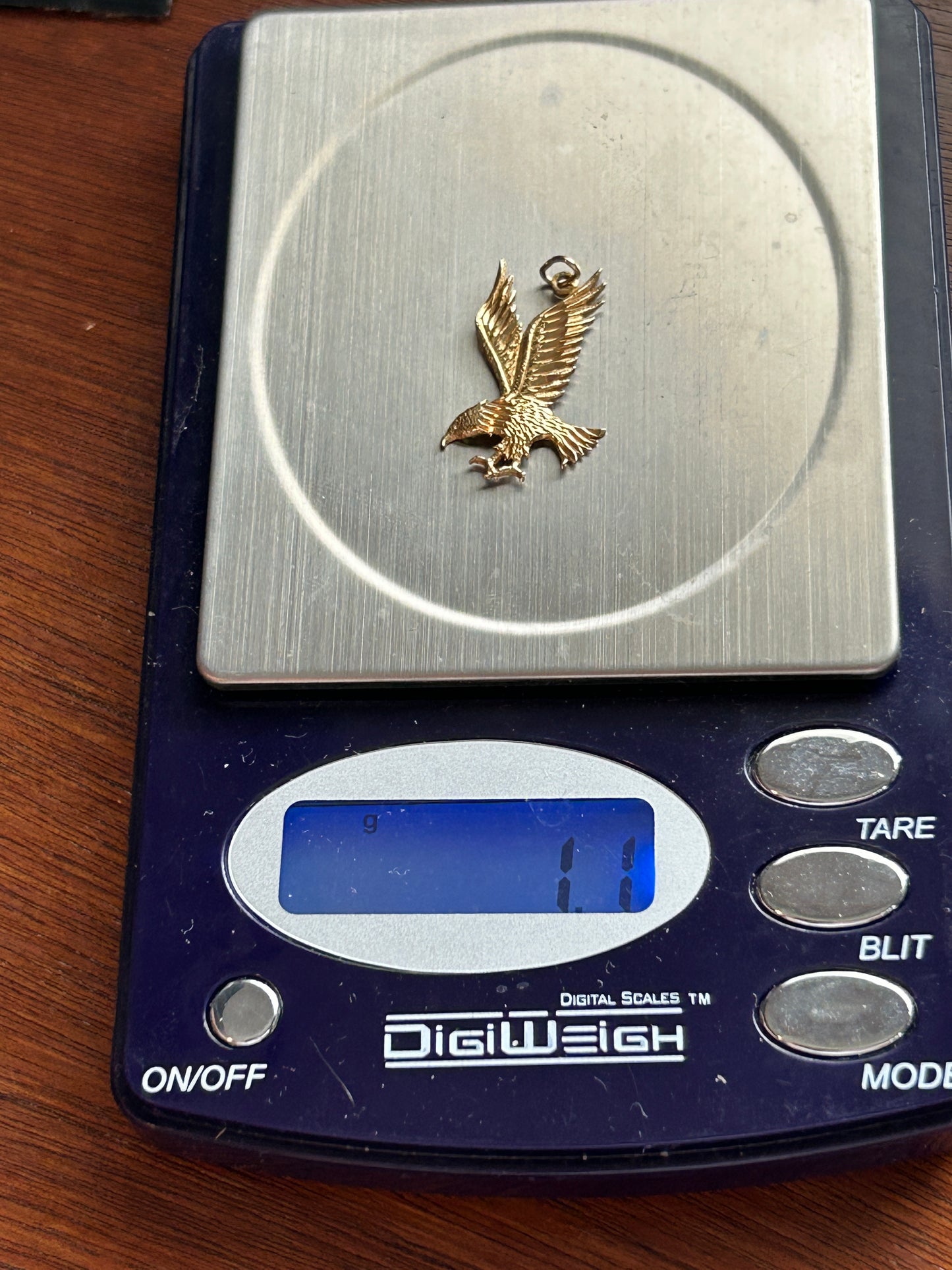14k Yellow Gold Flying Eagle Necklace Pendant Marked OR
