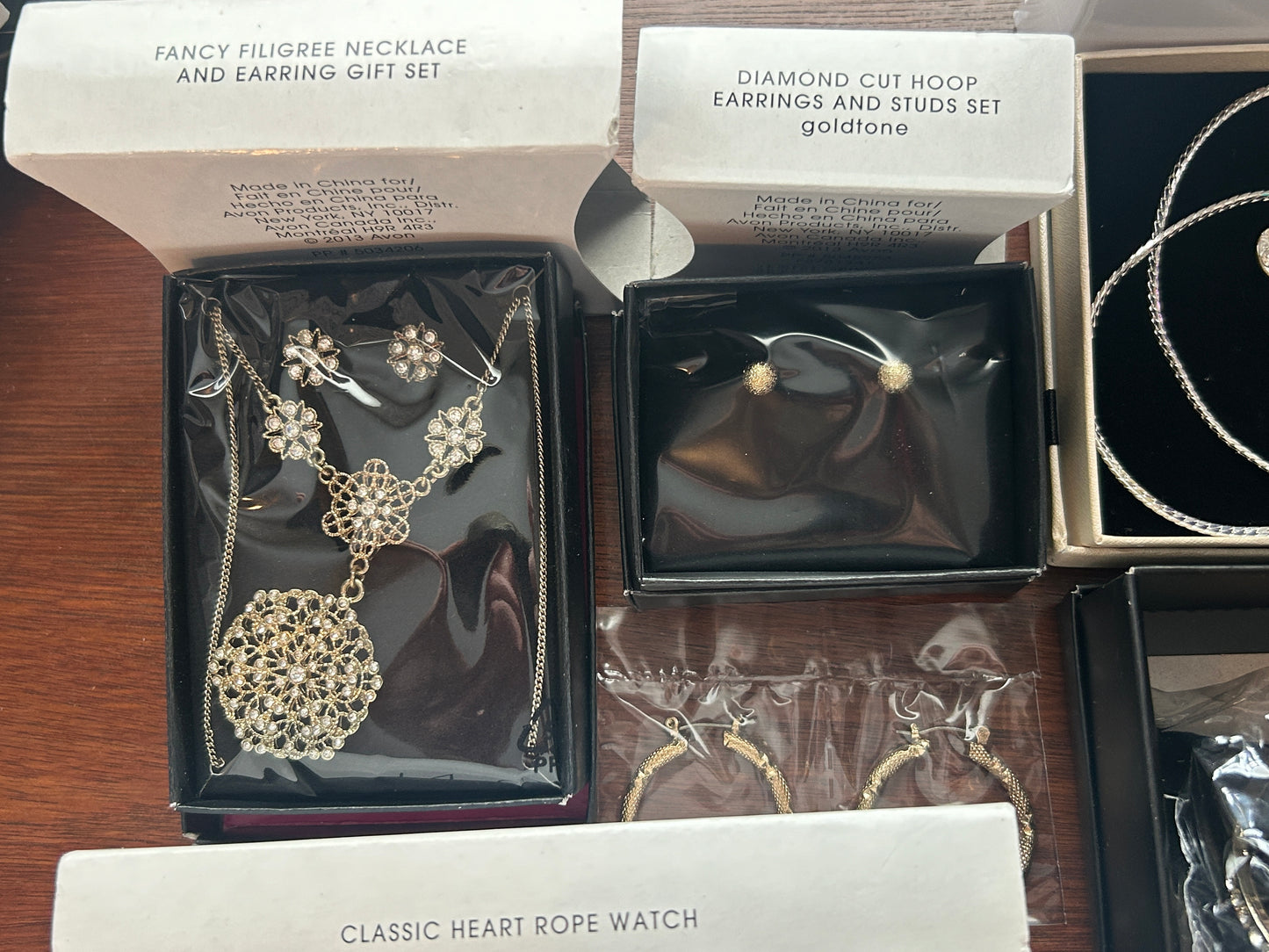 Avon Jewelry Watch Lot Some New Gold Silver Tone Rhinestone Earrings Necklace
