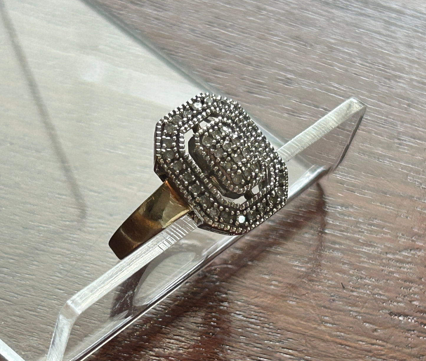 10k Yellow Two Tone Gold Diamond Pave Ring Sz 7