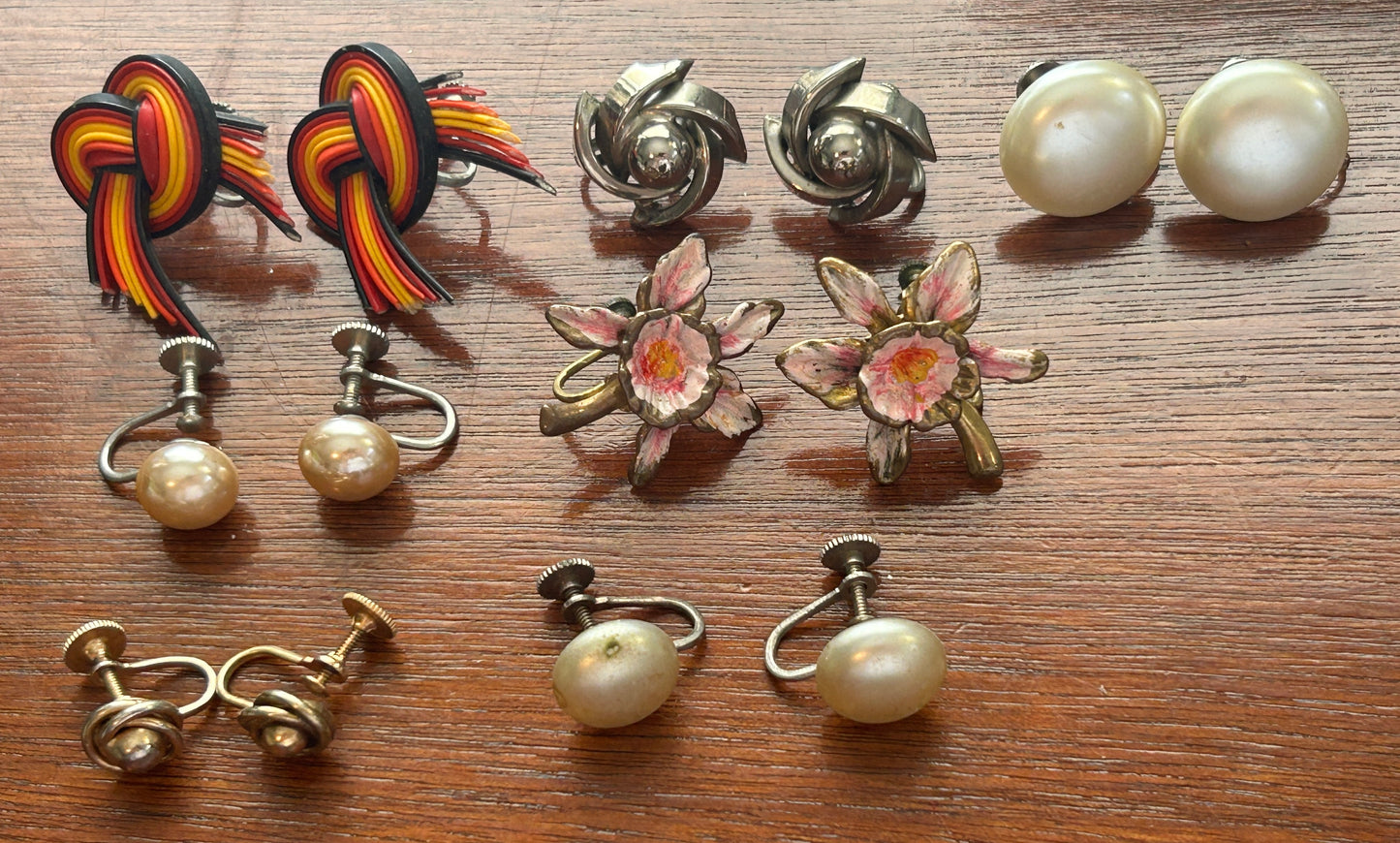 Vintage Screwback Earrings Earring Lot Enamel Silver Gold Tone Faux Pearl