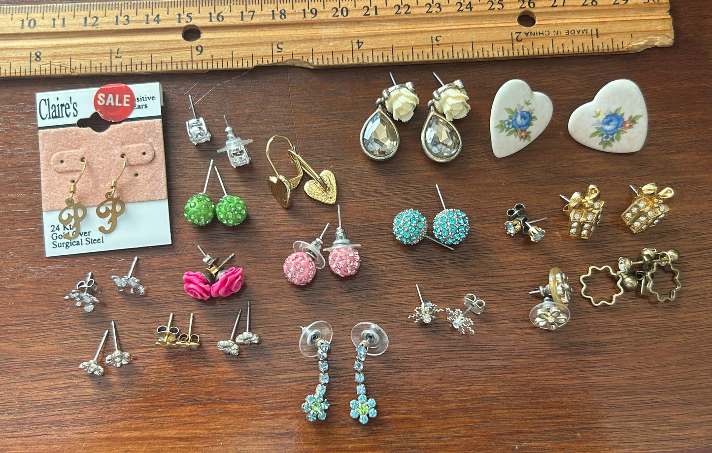 Vintage to Now Lot of Sweet Cute Pierced Earrings Hearts Flowers Rhinestones