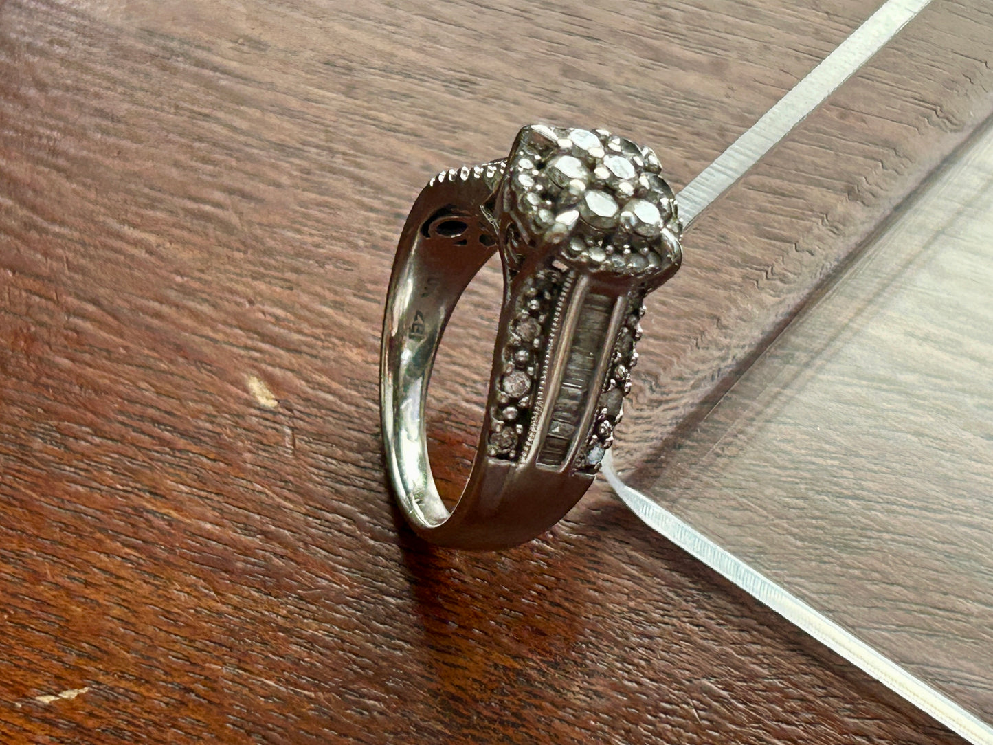 10k White Gold 1ctw Diamond Cluster Ring Sz 7.75 Signed ZEI Baguette Round