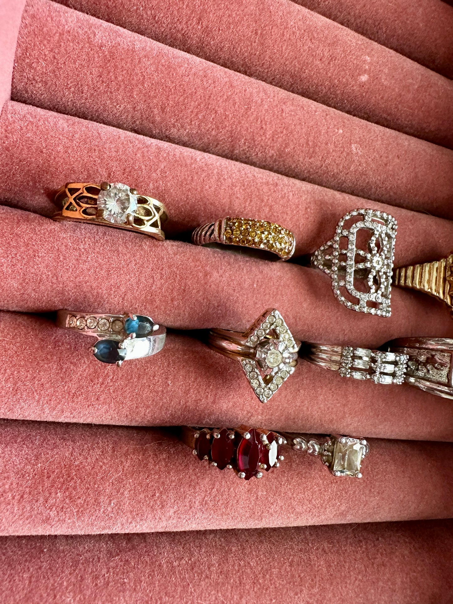 Vintage Cocktail Fashion Ring Lot Rhinestone Gold Plate Avon Silver Tone