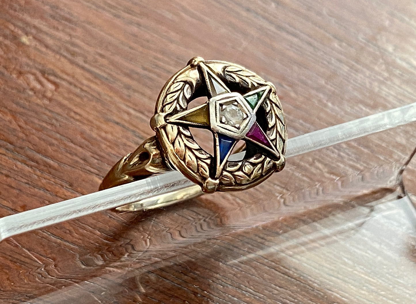 Vintage 10k Yellow Gold Star Glass Stone Ring Sz 6