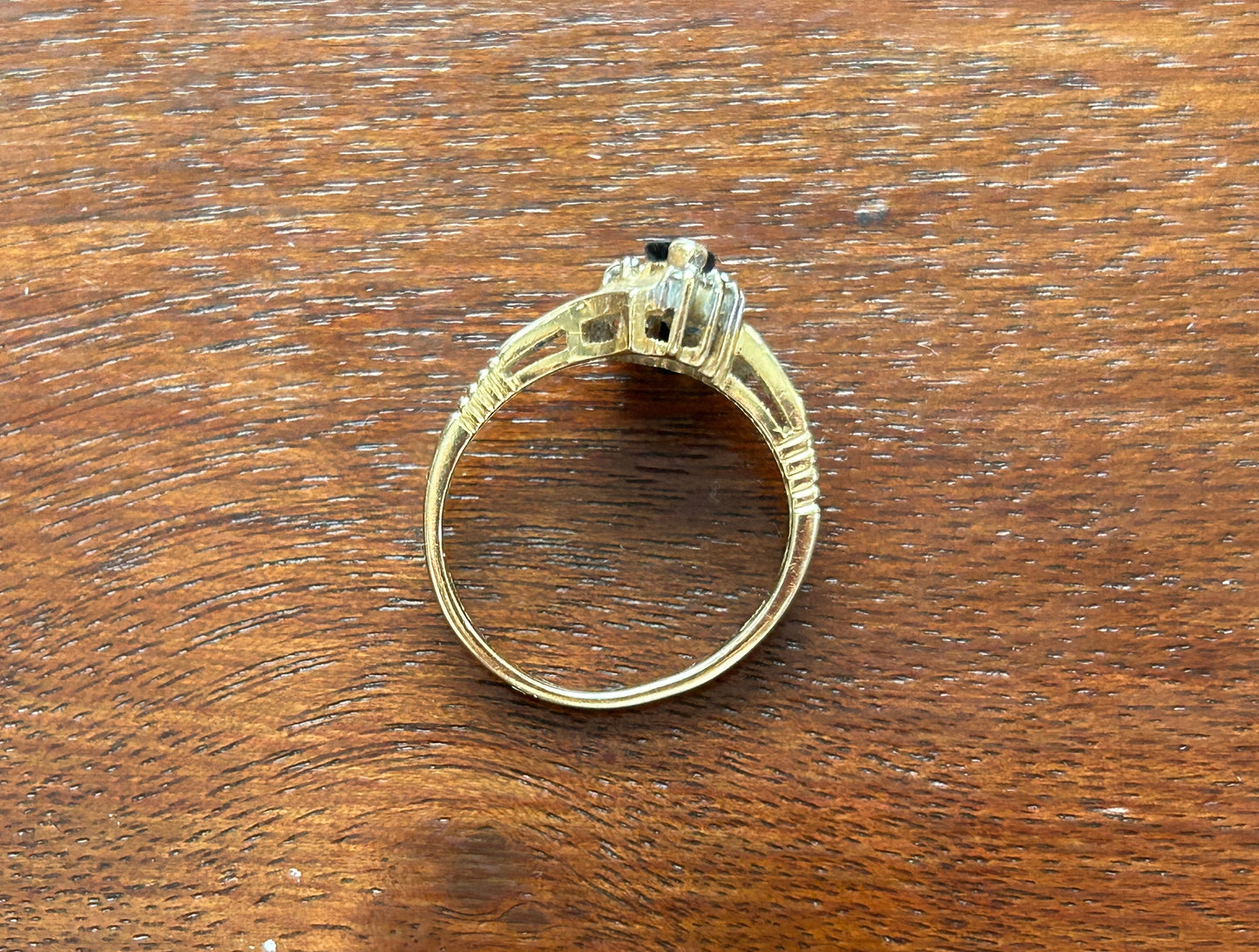 14k Yellow Gold Marquise Sapphire Diamond Accent Bypass Style Ring Sz 6