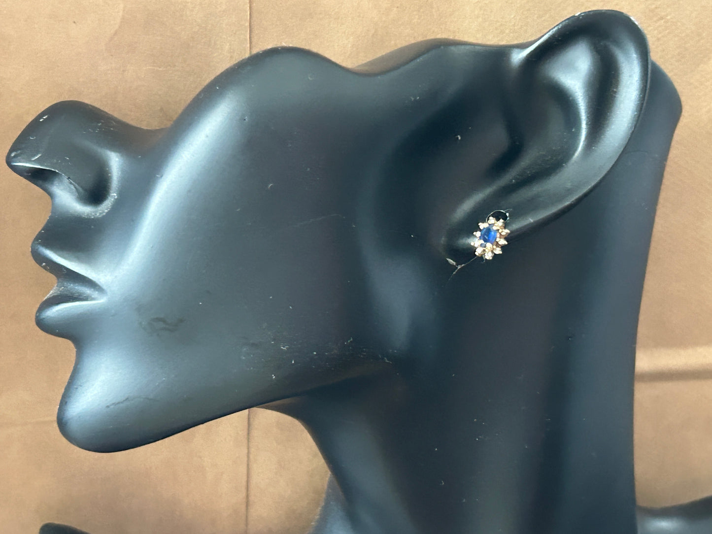 SINGLE 10k Yellow Gold Sapphire Diamond Stud Earring