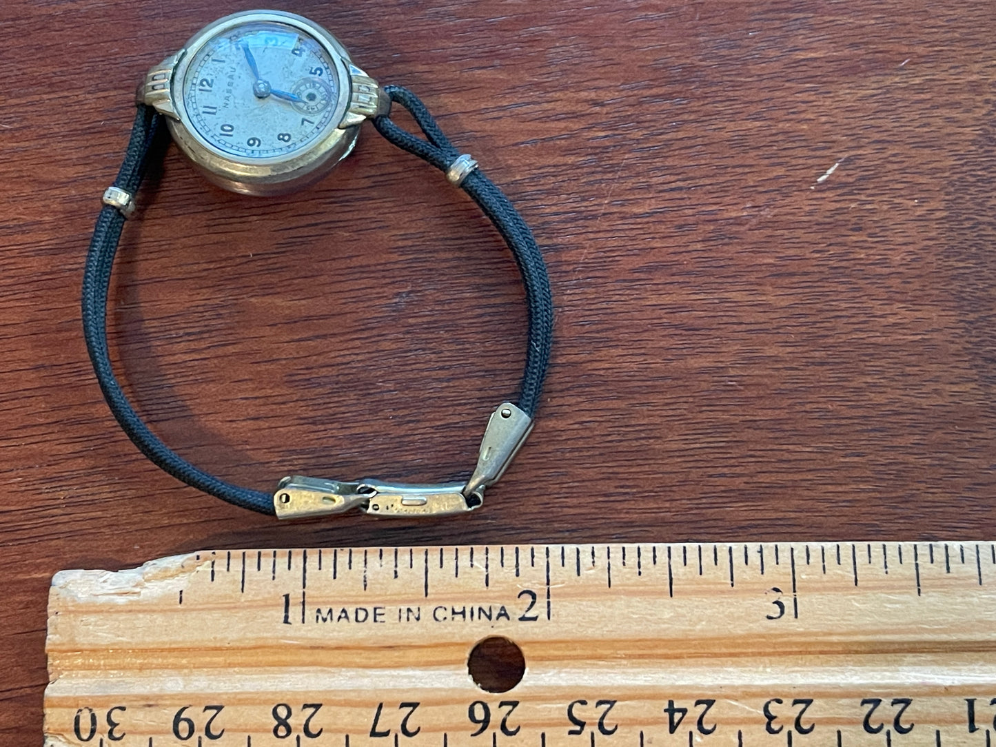 Vintage Nassau Art Deco Women's Wristwatch Black Corded Band Gold Tone