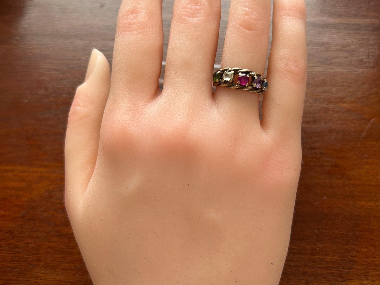 Vintage 10k Yellow Gold Multicolor Gemstone Ring Band Sz 6
