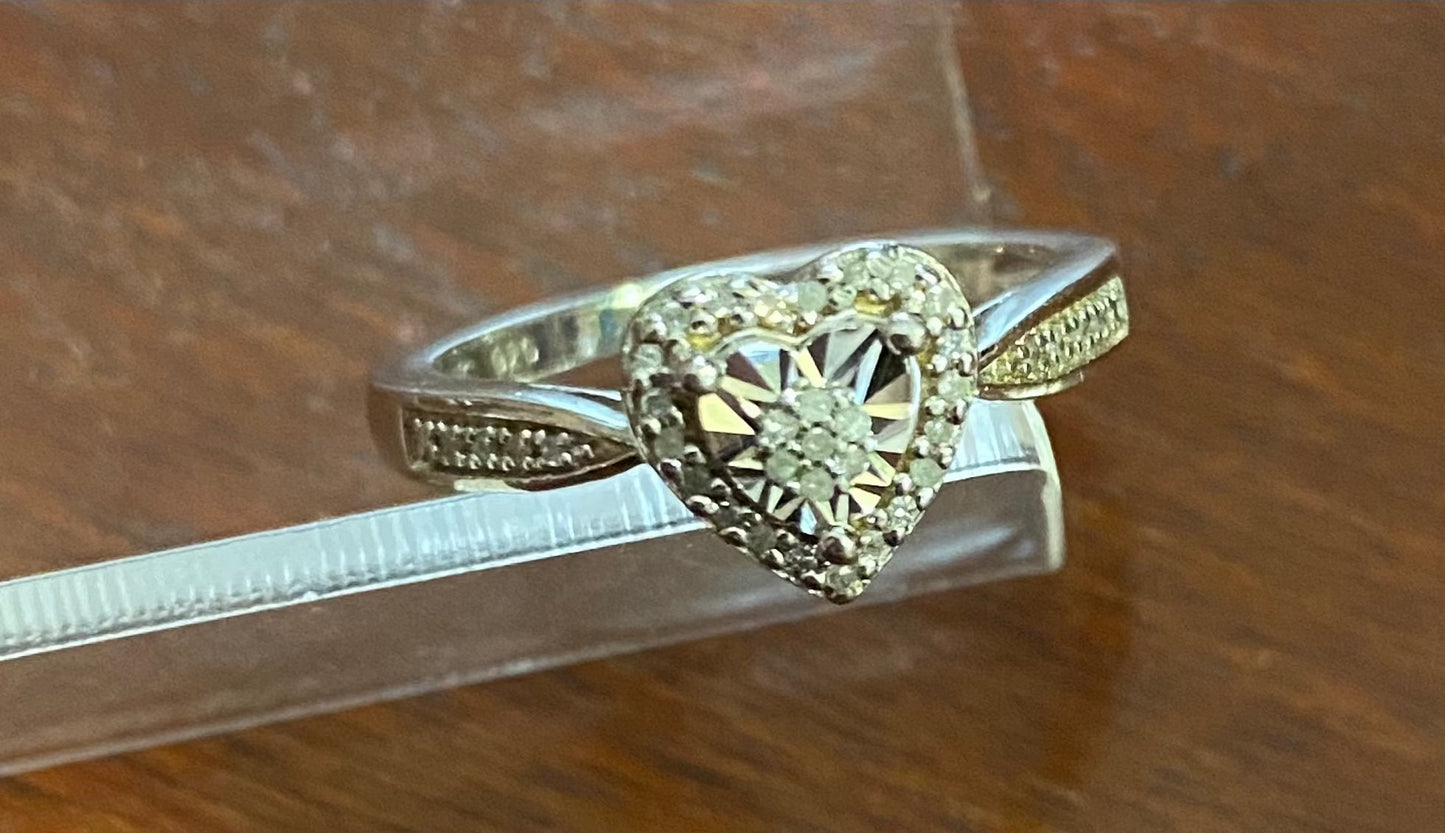 Sterling Silver 925 Diamond Heart Ring Sz 6.75 Signed SUN