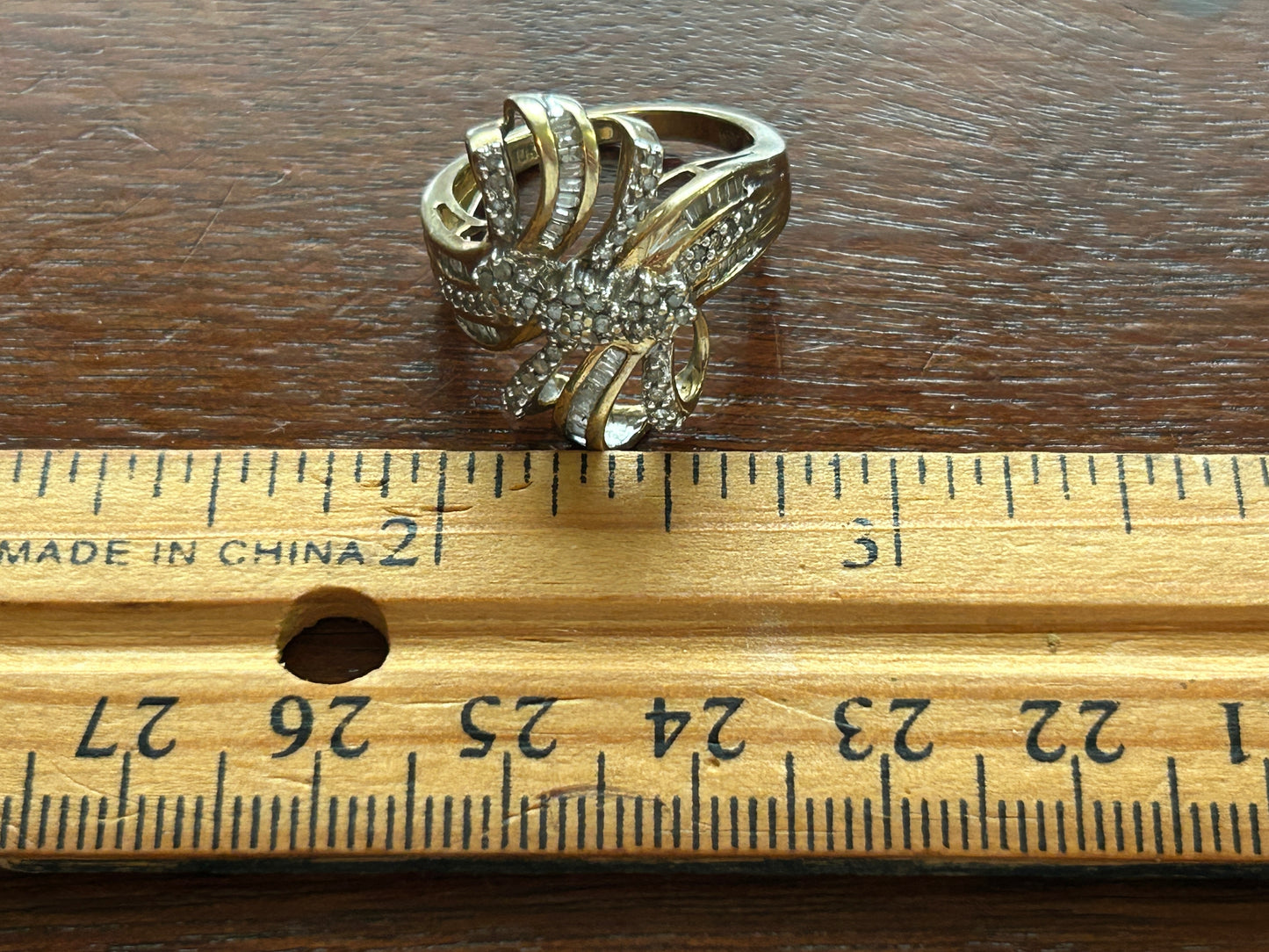 10k Yellow Gold Baguette Round .44ctw Diamond Ribbon Bow Ring Sz 7