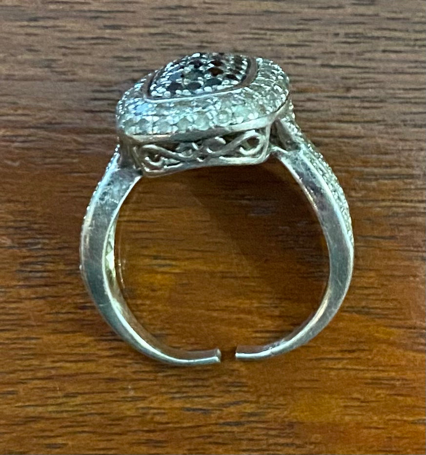 Sterling Silver 925 Black White Pave Diamond Ring Sz 6.5
