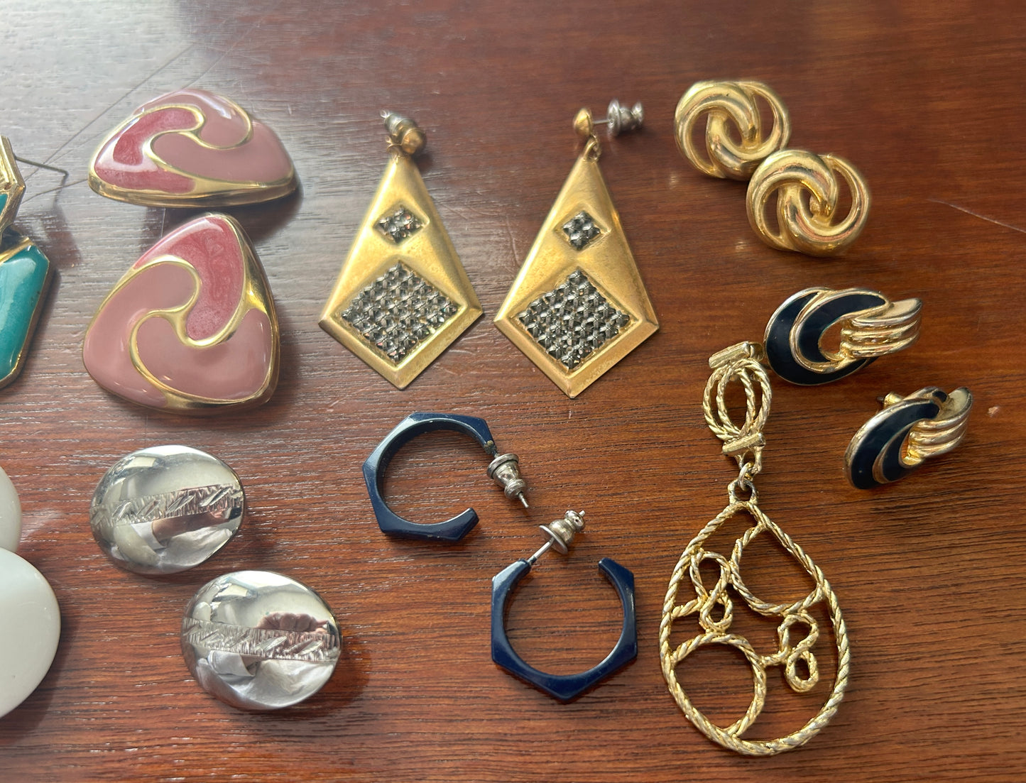 Vintage 80's Pierced Earrings Earring Lot Glass Enamel Doorknockers Cabochon
