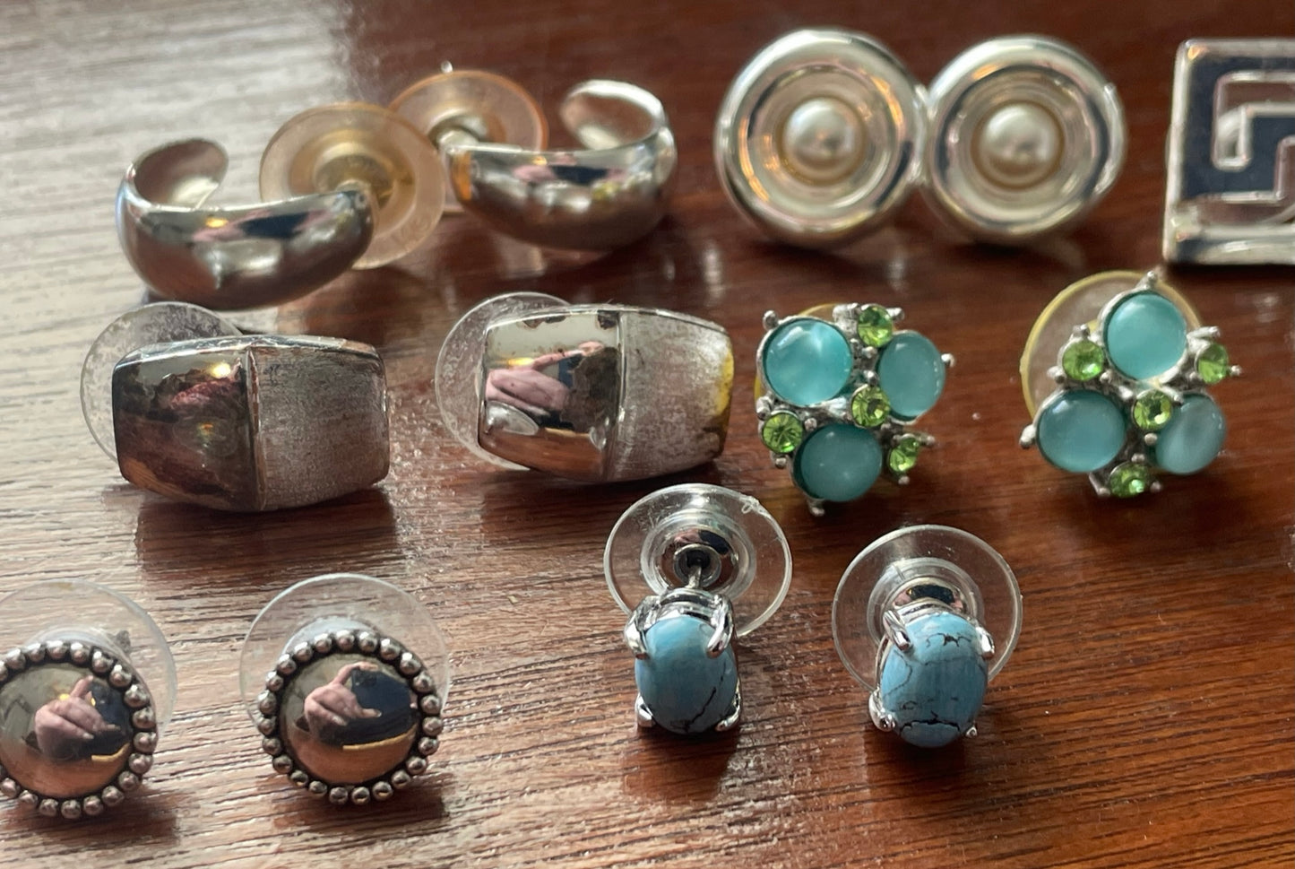 Vintage to Now Silver Tone Clip on Pierced Stud Hoop Earrings Lot Rhinestone
