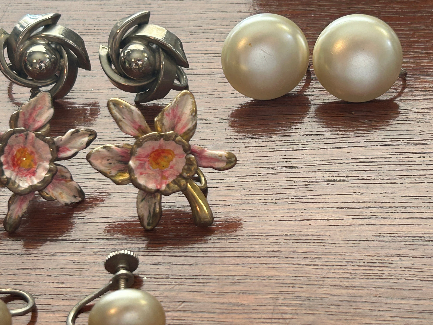 Vintage Screwback Earrings Earring Lot Enamel Silver Gold Tone Faux Pearl