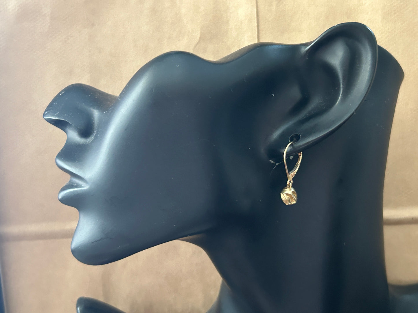 14k Yellow Gold Modern Textured Ball Drop Dangly Lever Back Earrings Signed ZZ