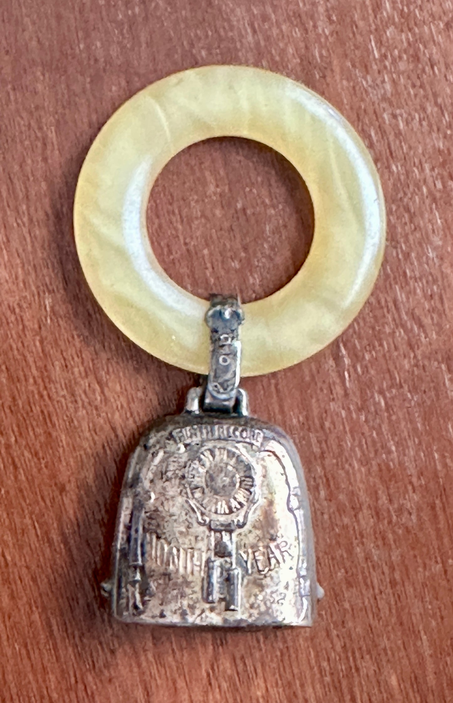 Vintage 1950's Silver Tone Personalized Baby Rattle Toy Chewing Ring