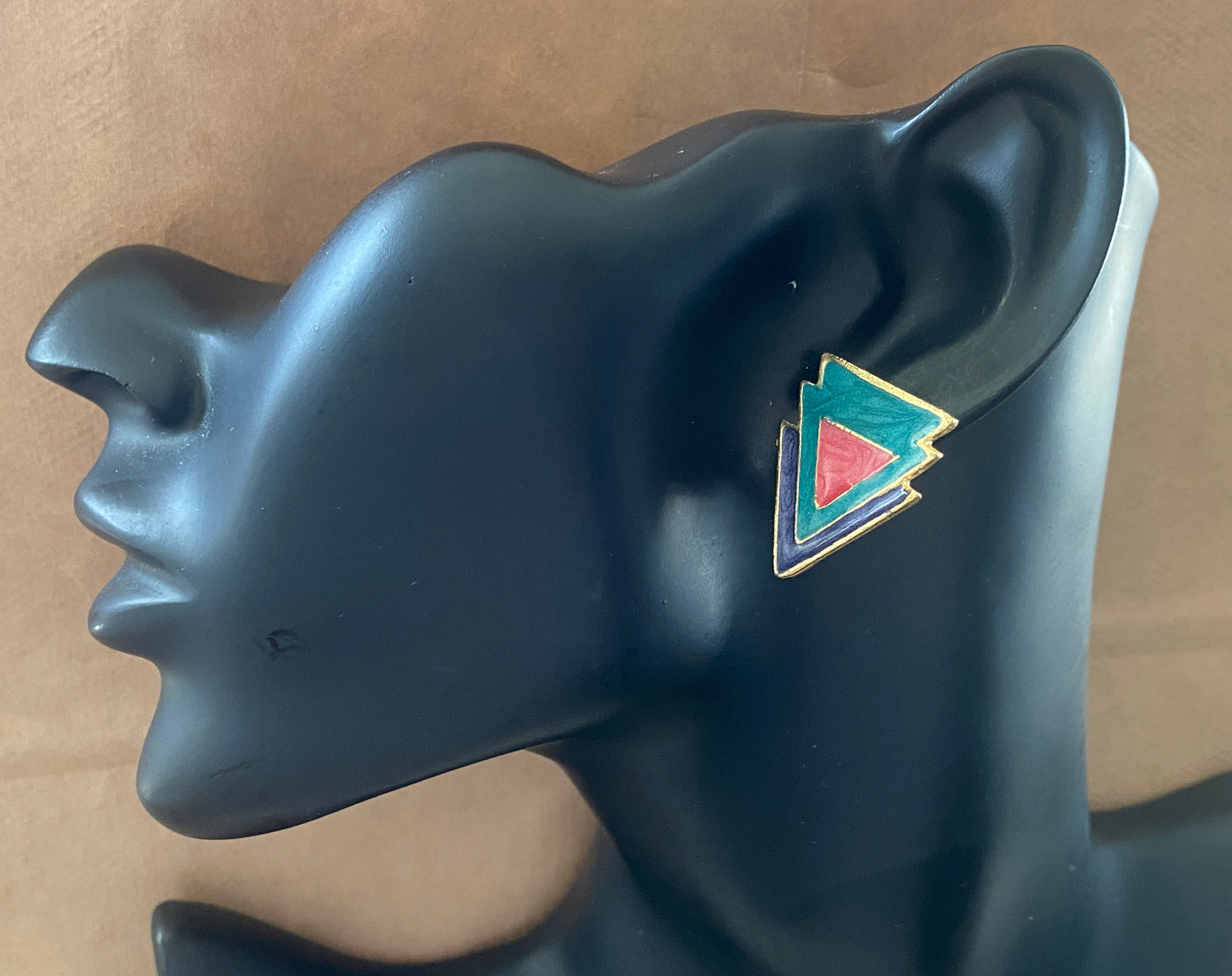Vintage Gold Tone 80's Modern Purple Pink Blue Enamel Pierced Earrings