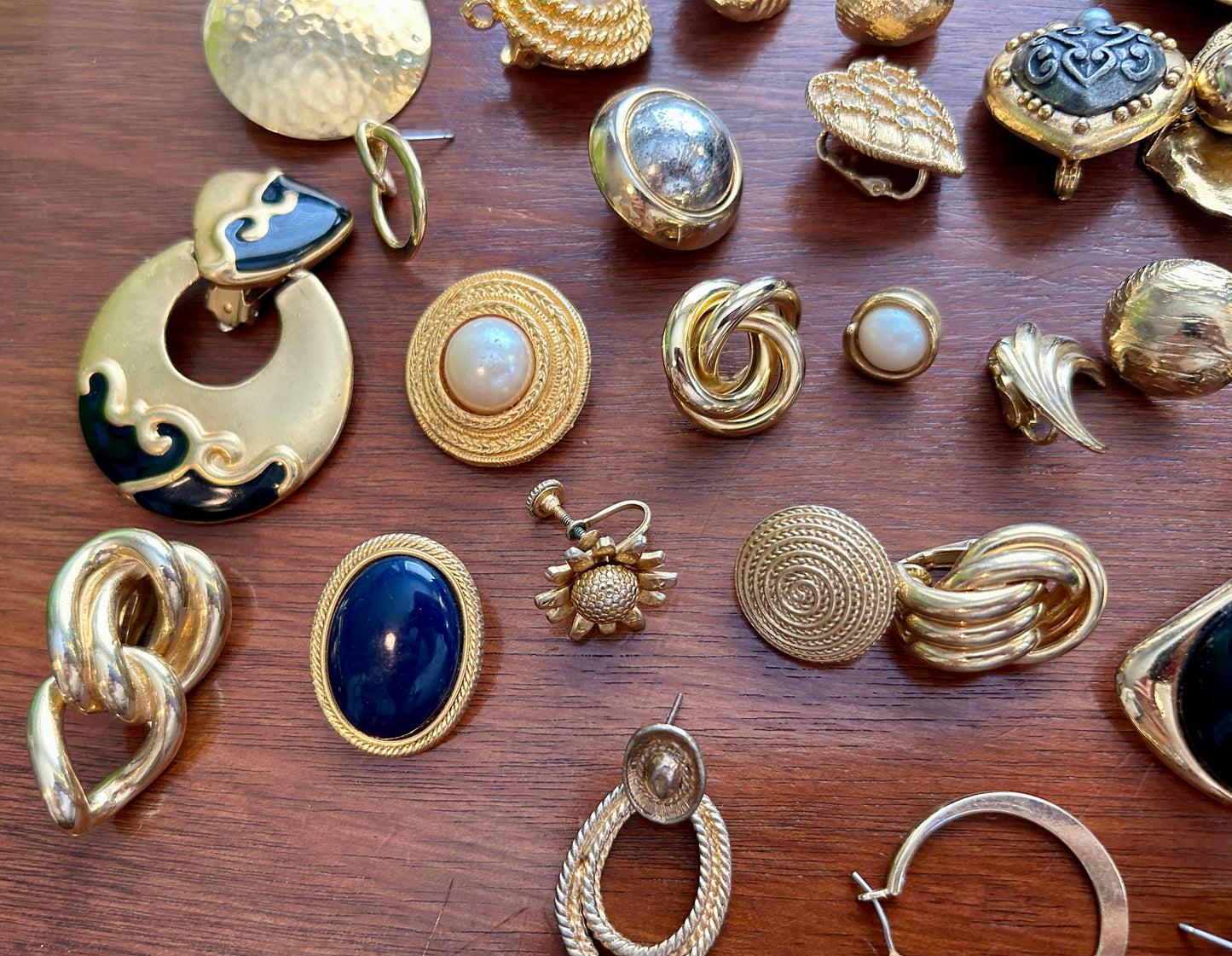 Vintage 80's Mogul Gold Black SINGLE Earring Earrings Lot Cabochon Doorknocker
