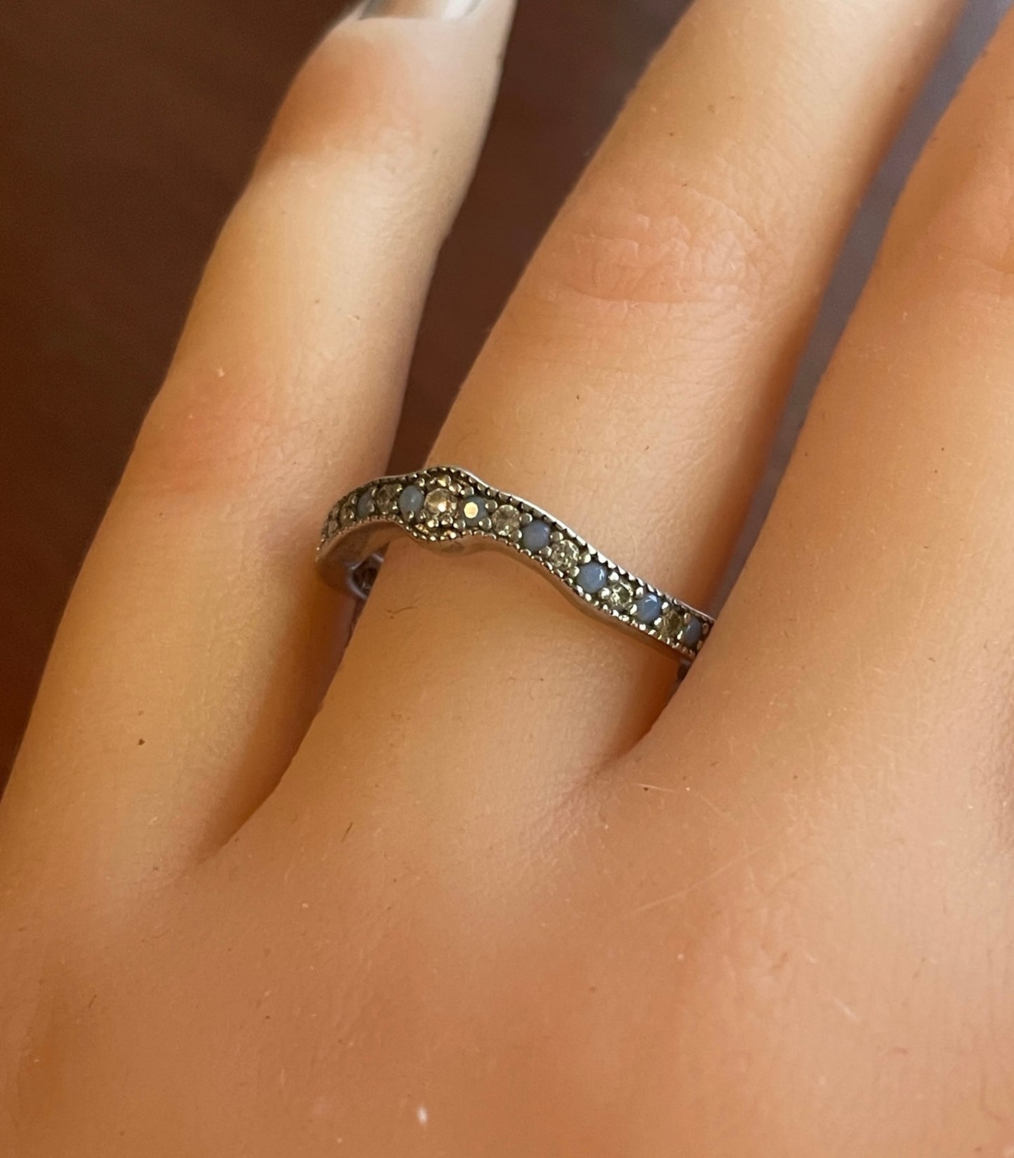 Sterling Silver Blue White Cubic Zirconia Band Ring Sz 8.5