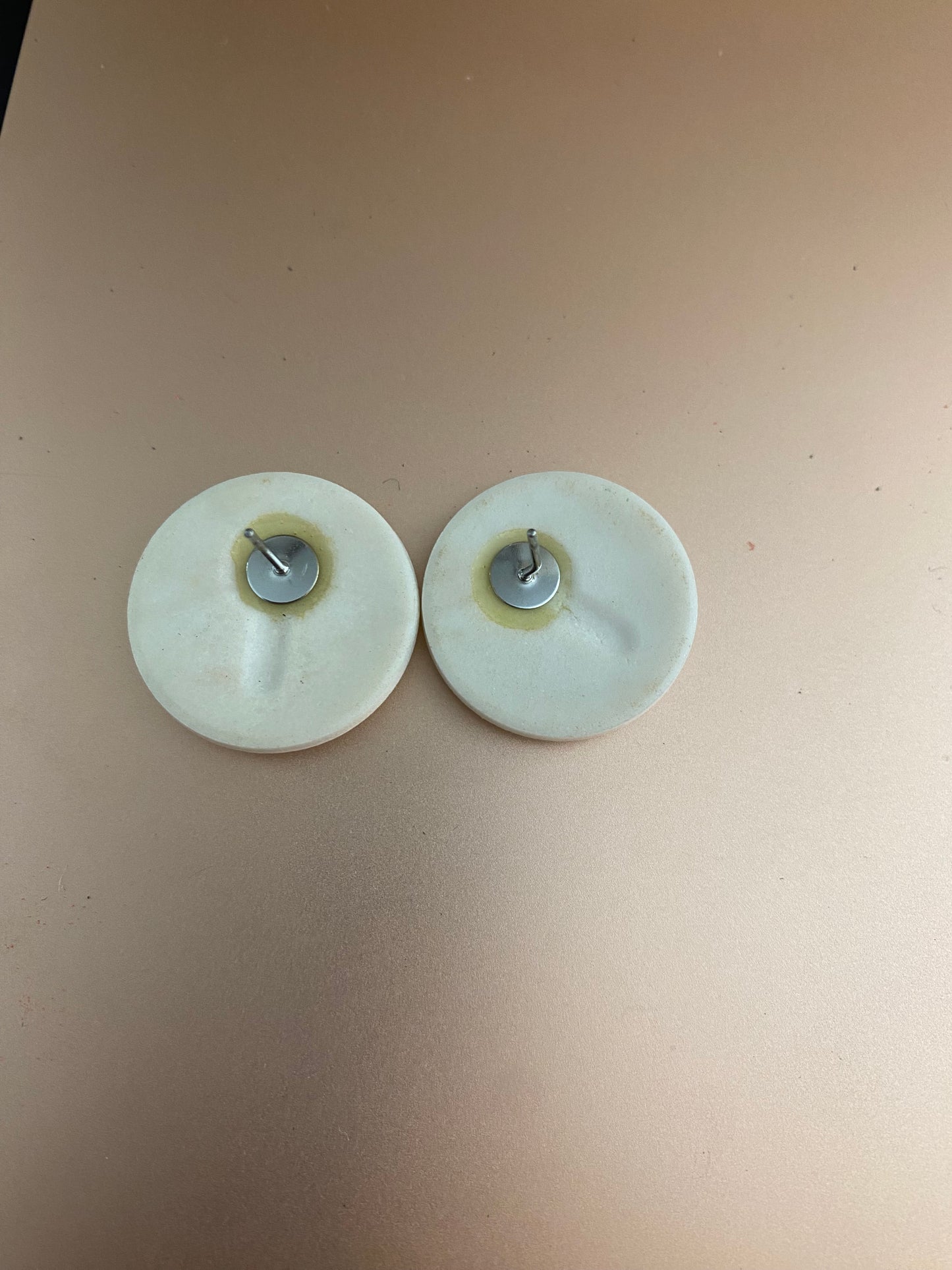 Vintage Plastic Hand Painted Pink Flower Pierced Earrings